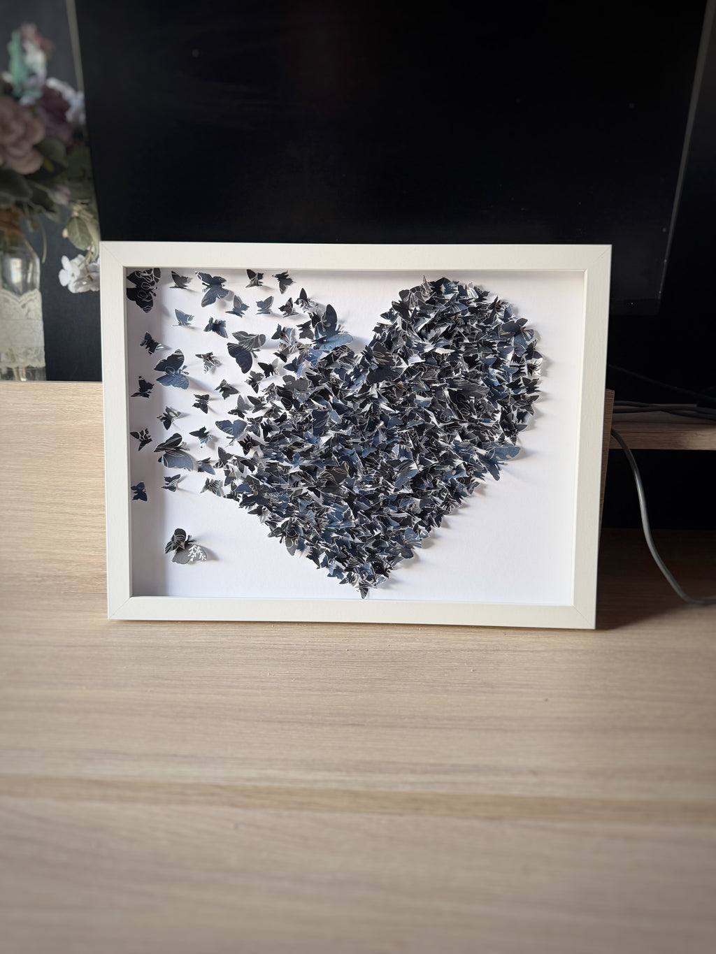 Dark Blue White Butterflies Heart wall art