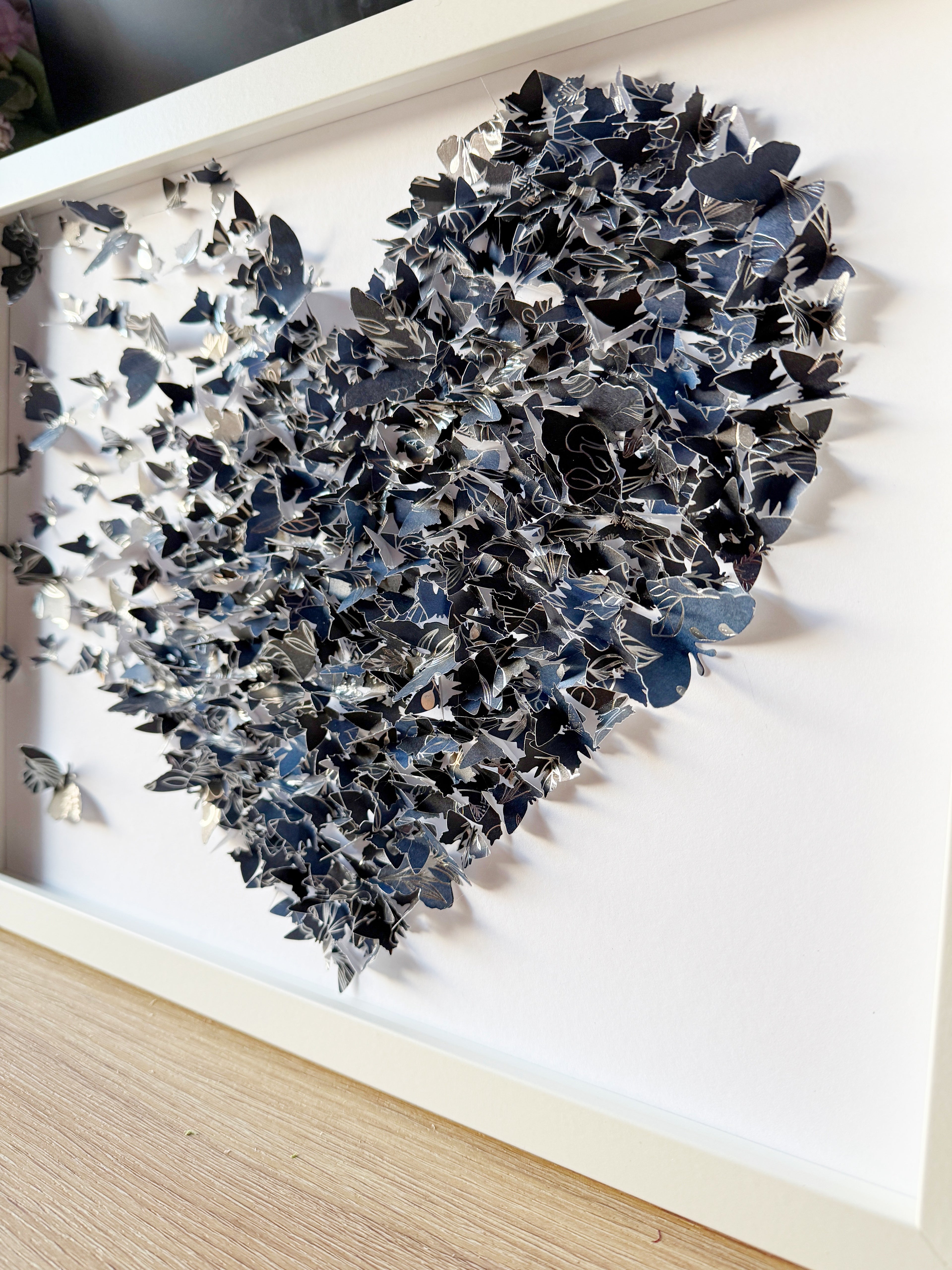 Dark Blue White Butterflies Heart wall art
