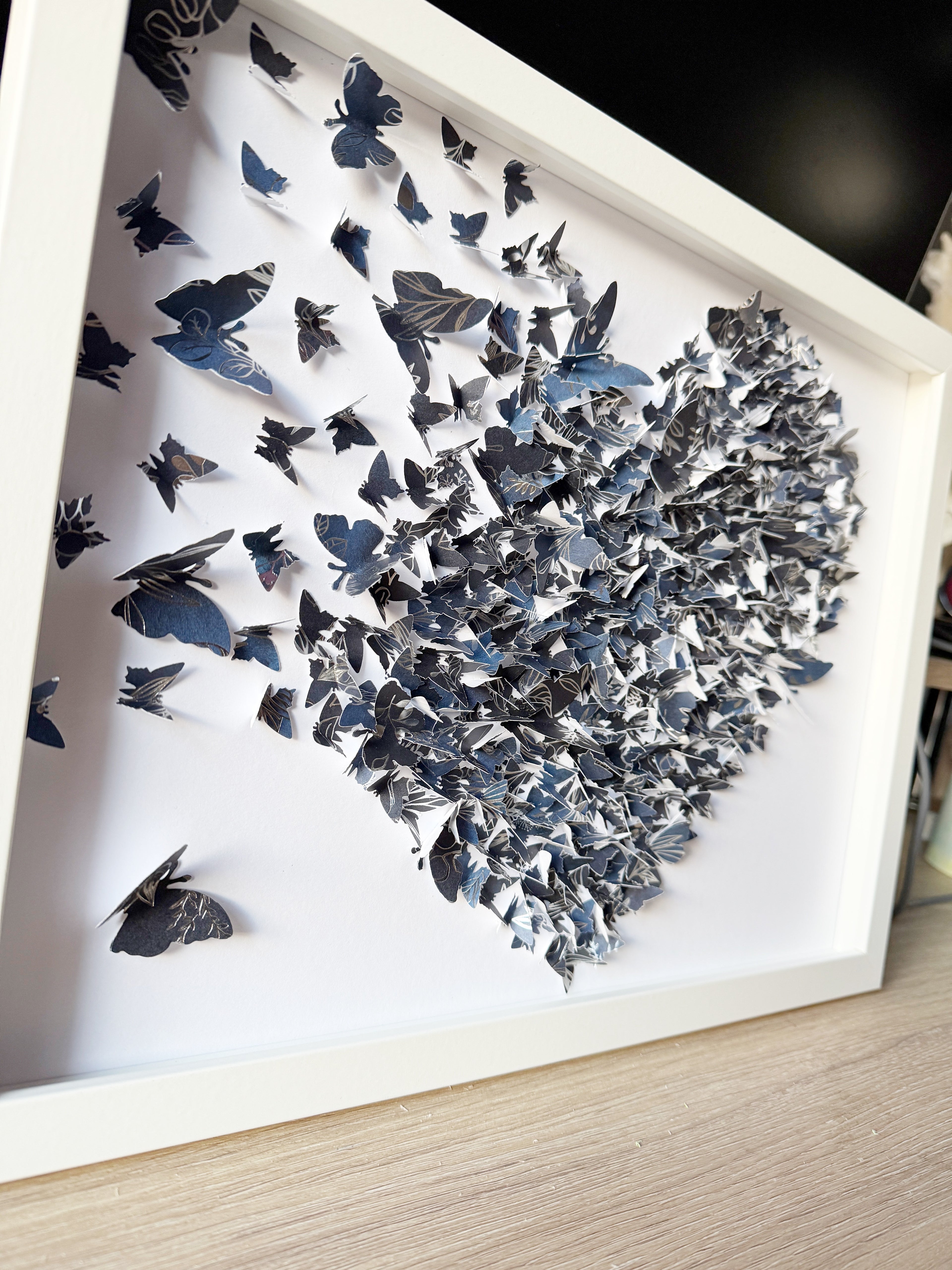 Dark Blue White Butterflies Heart wall art