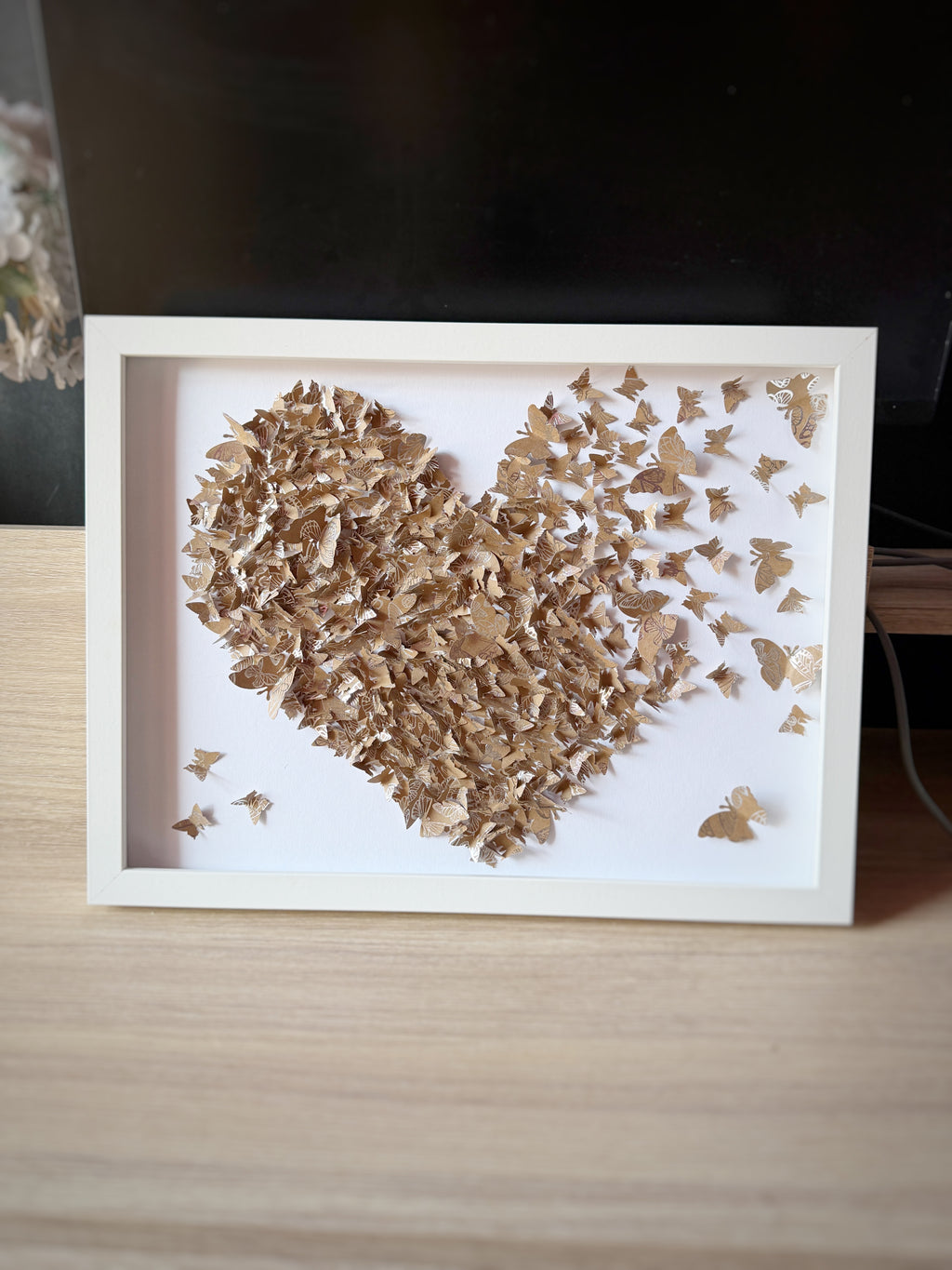 Brown White Butterflies Heart wall art