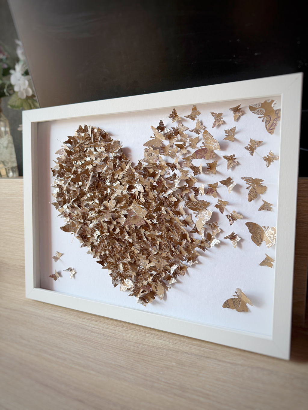 Brown White Butterflies Heart wall art