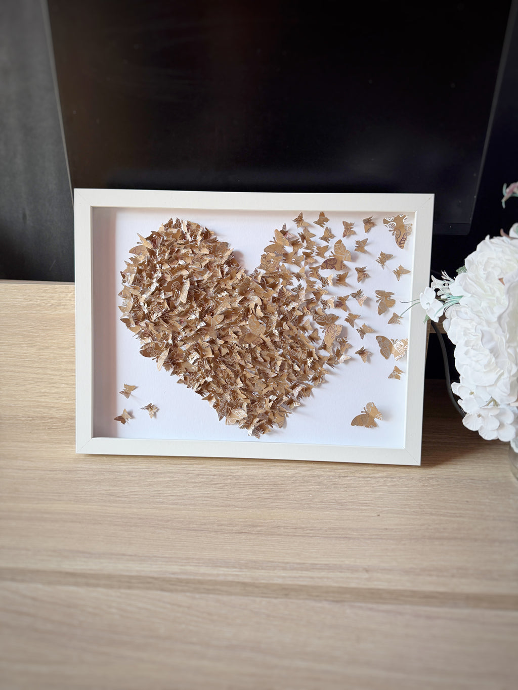 Brown White Butterflies Heart wall art