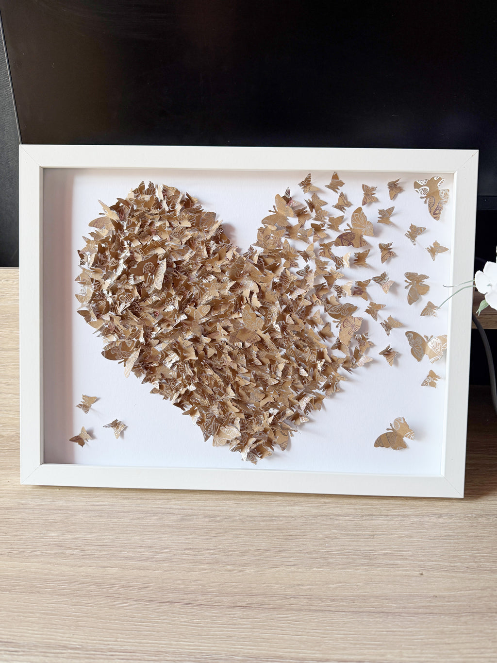 Brown White Butterflies Heart wall art