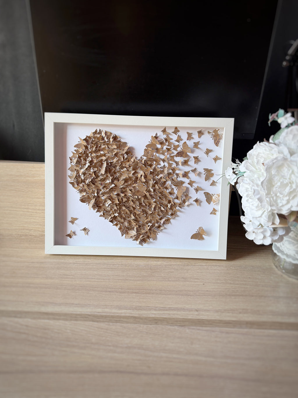 Brown White Butterflies Heart wall art