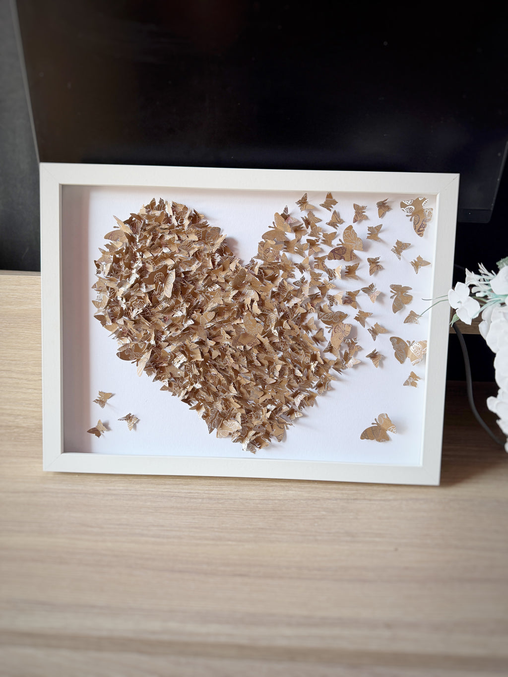 Brown White Butterflies Heart wall art