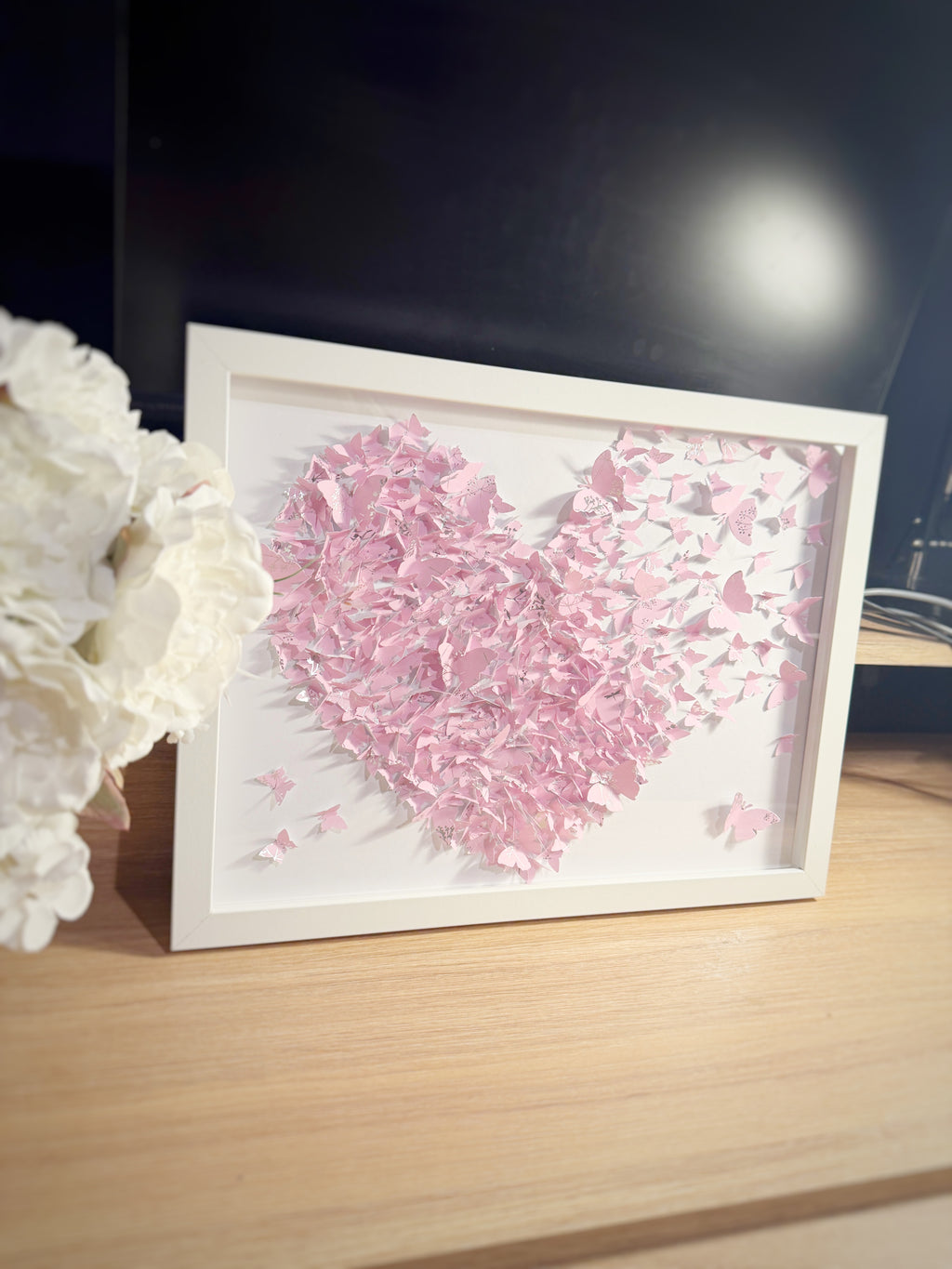 Light Pink White Butterflies Heart wall art