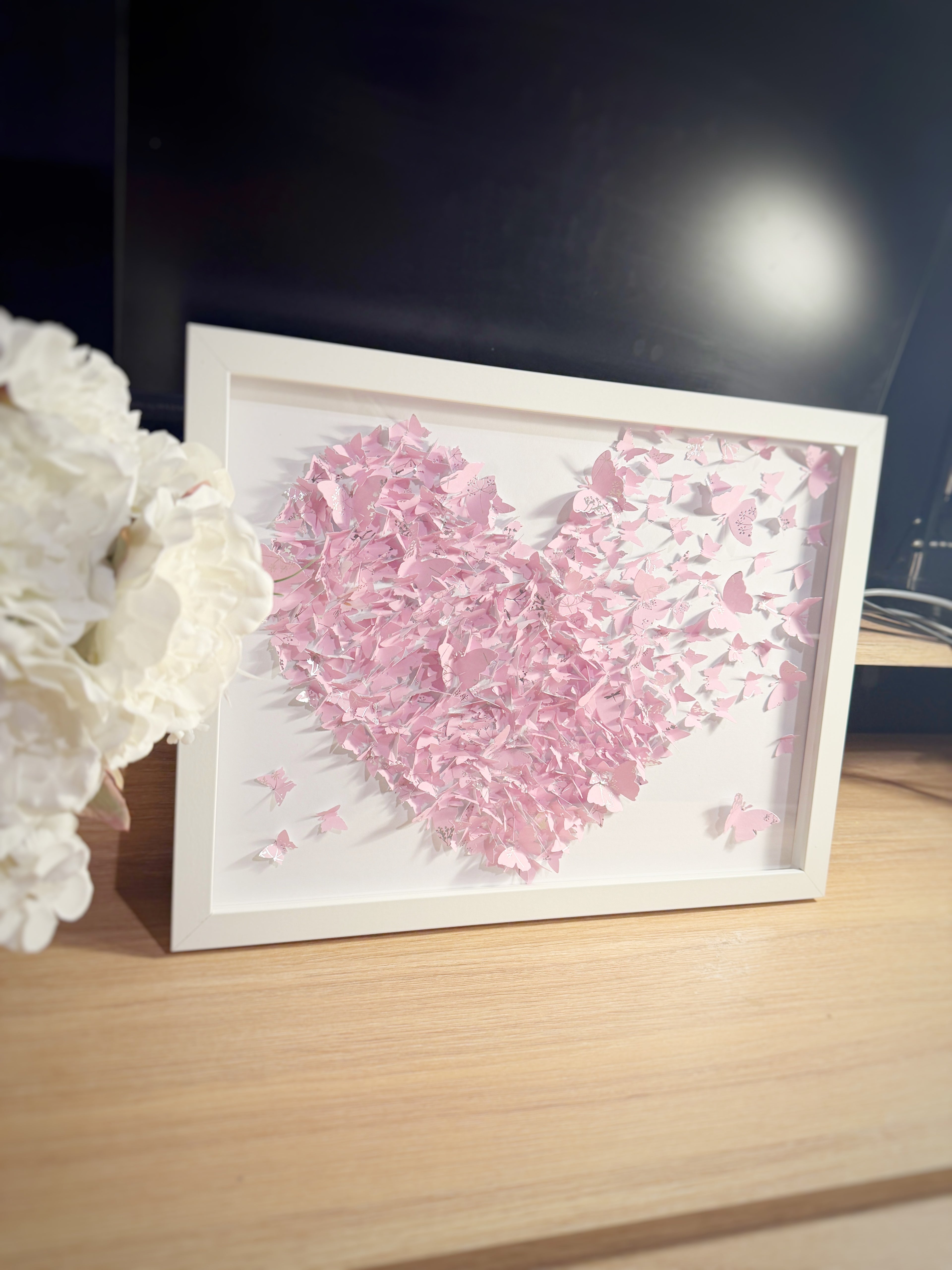 Light Pink White Butterflies Heart wall art