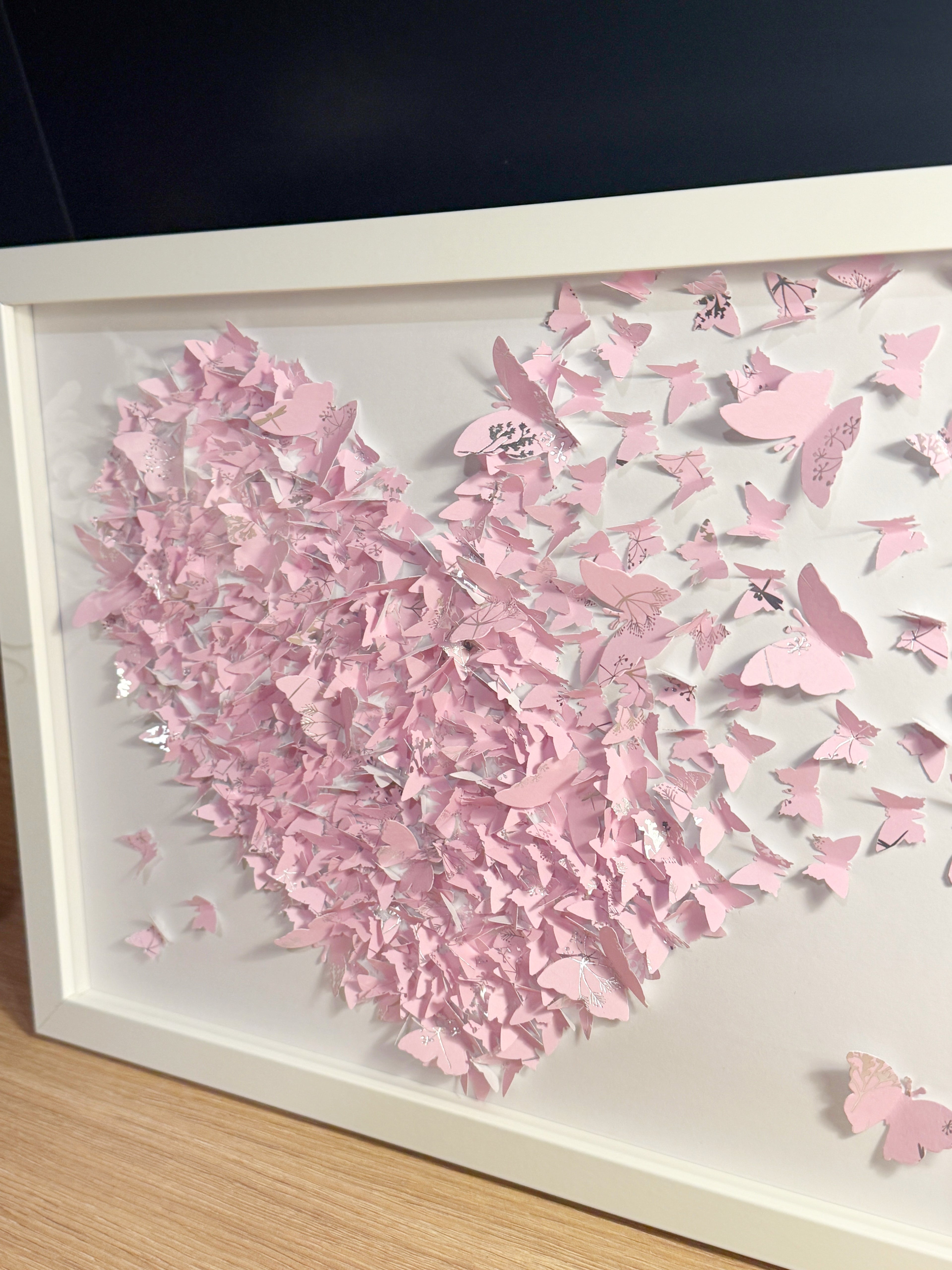 Light Pink White Butterflies Heart wall art