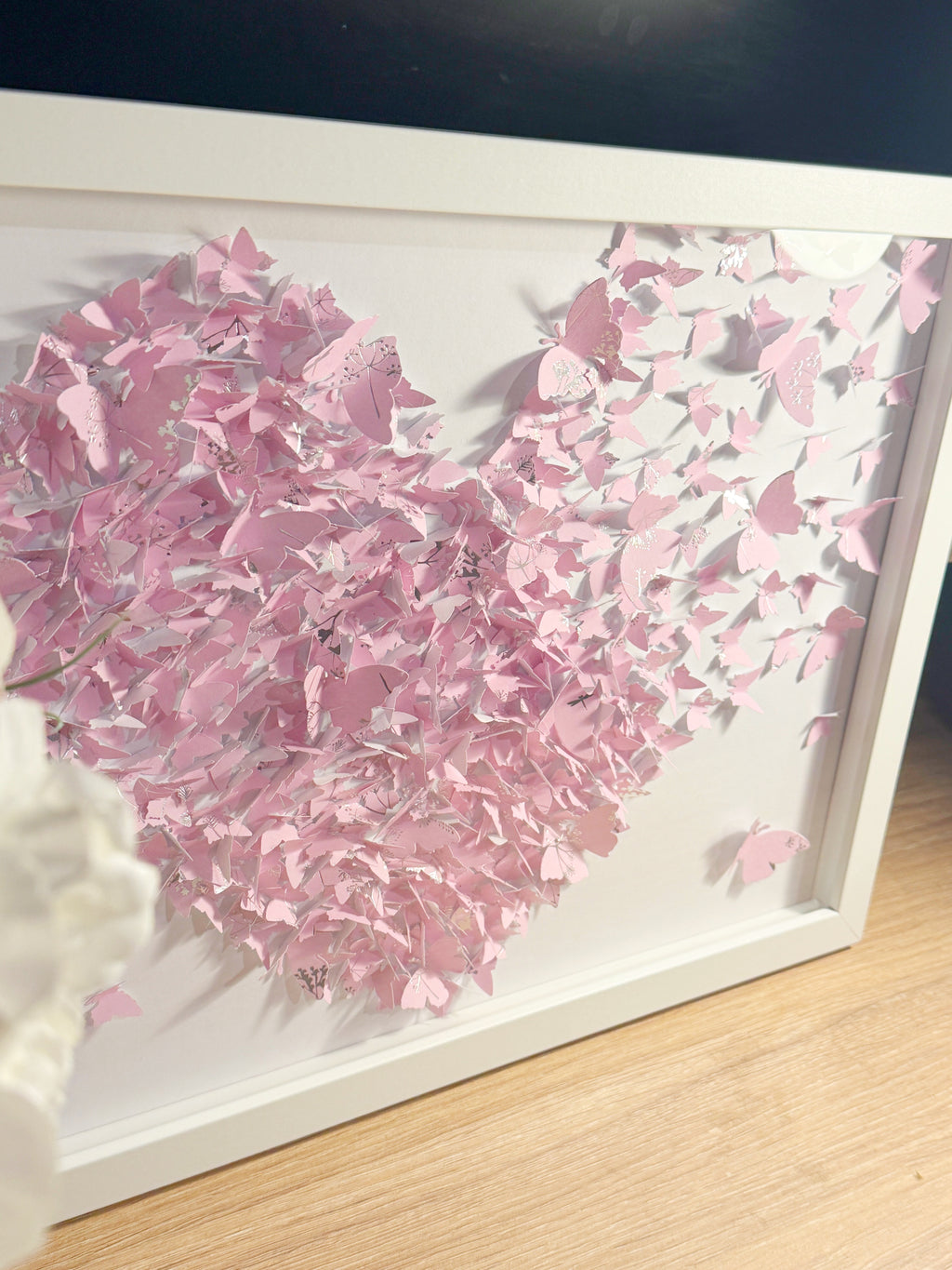 Light Pink White Butterflies Heart wall art