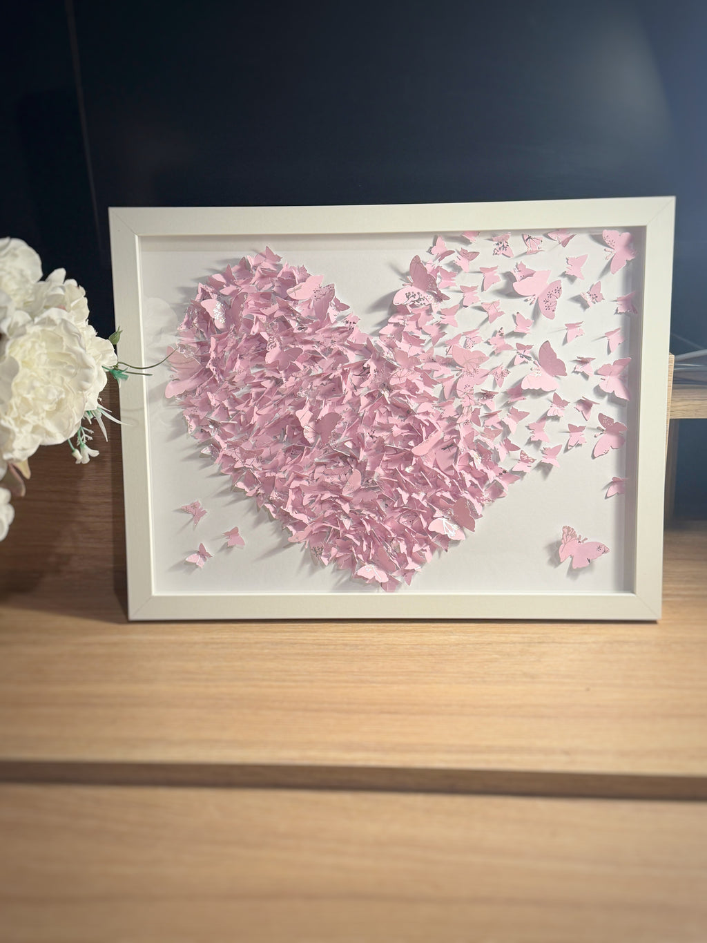 Light Pink White Butterflies Heart wall art