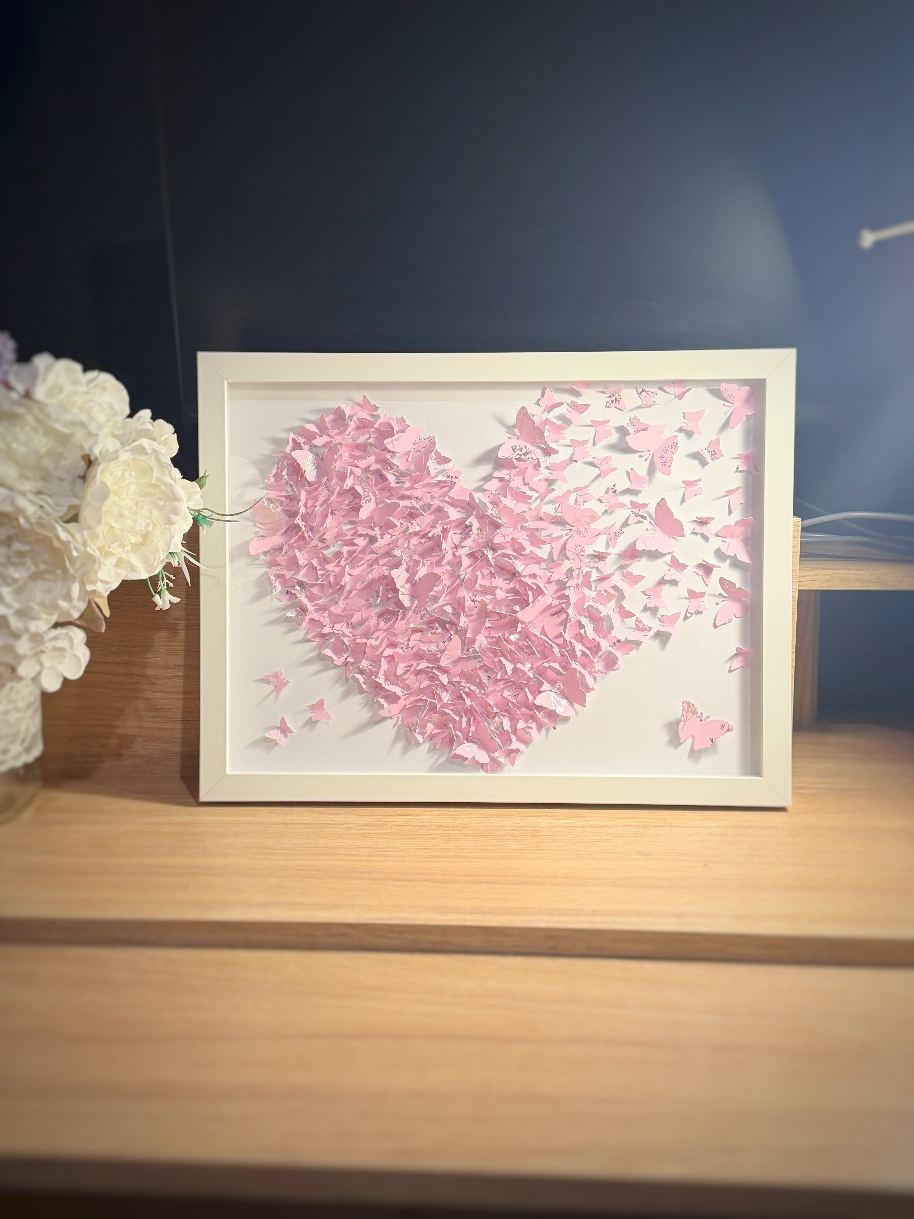 Light Pink White Butterflies Heart wall art