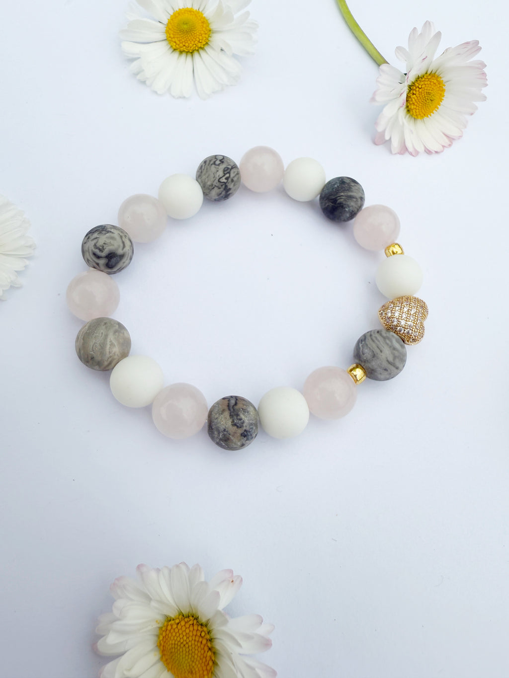 White Onyx, Quartz, Jasper stone bracelet