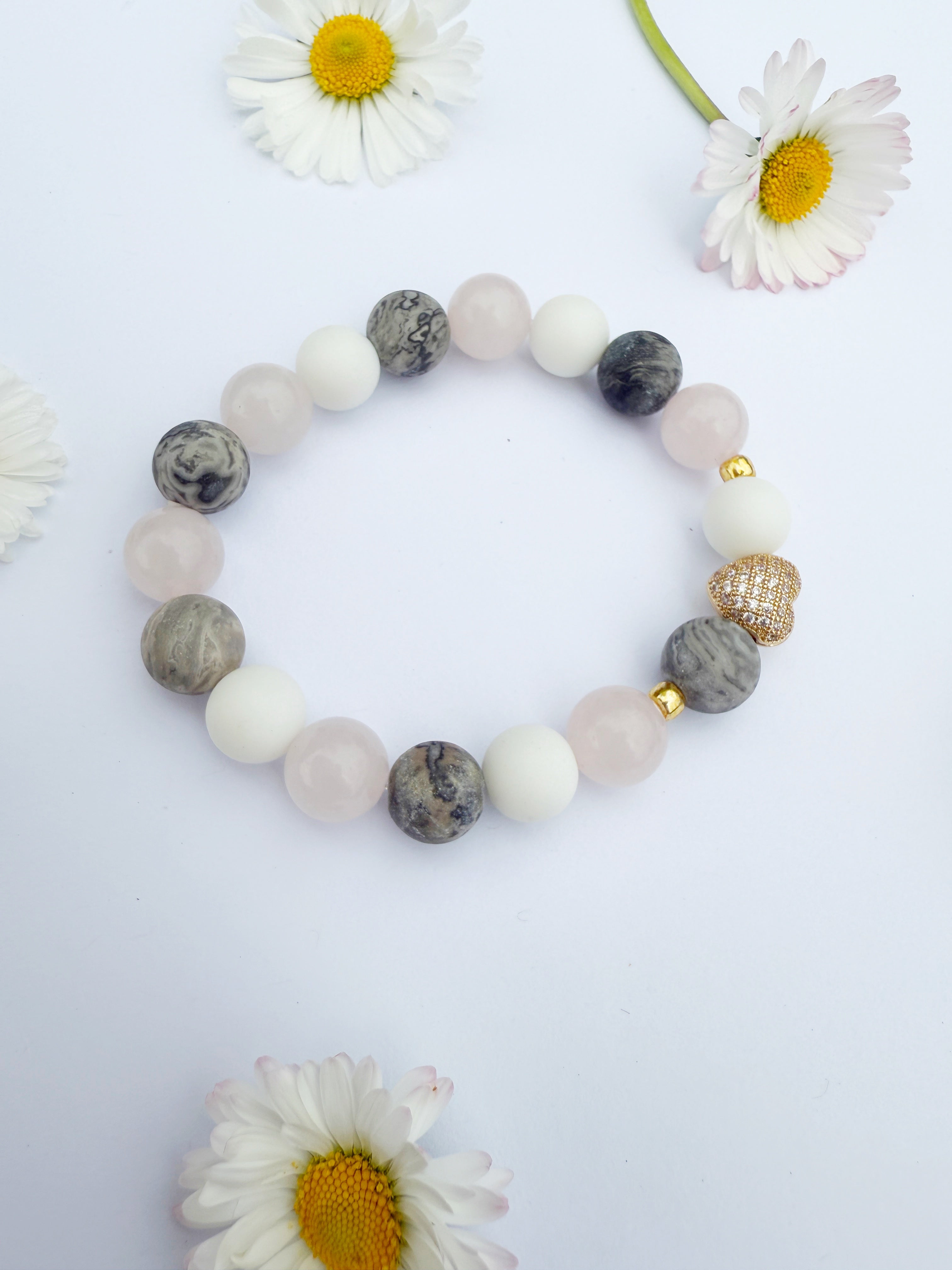 White Onyx, Quartz, Jasper stone bracelet