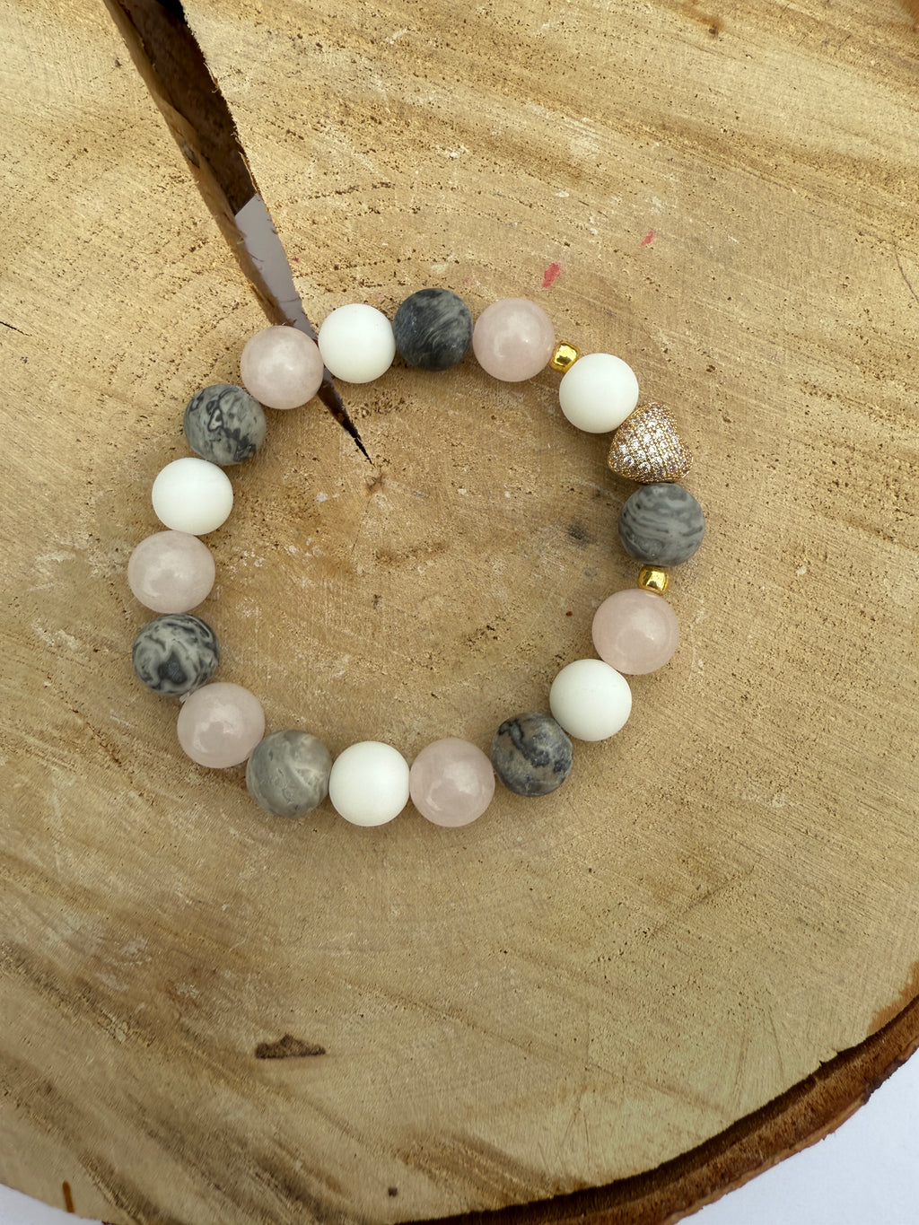 White Onyx, Quartz, Jasper stone bracelet