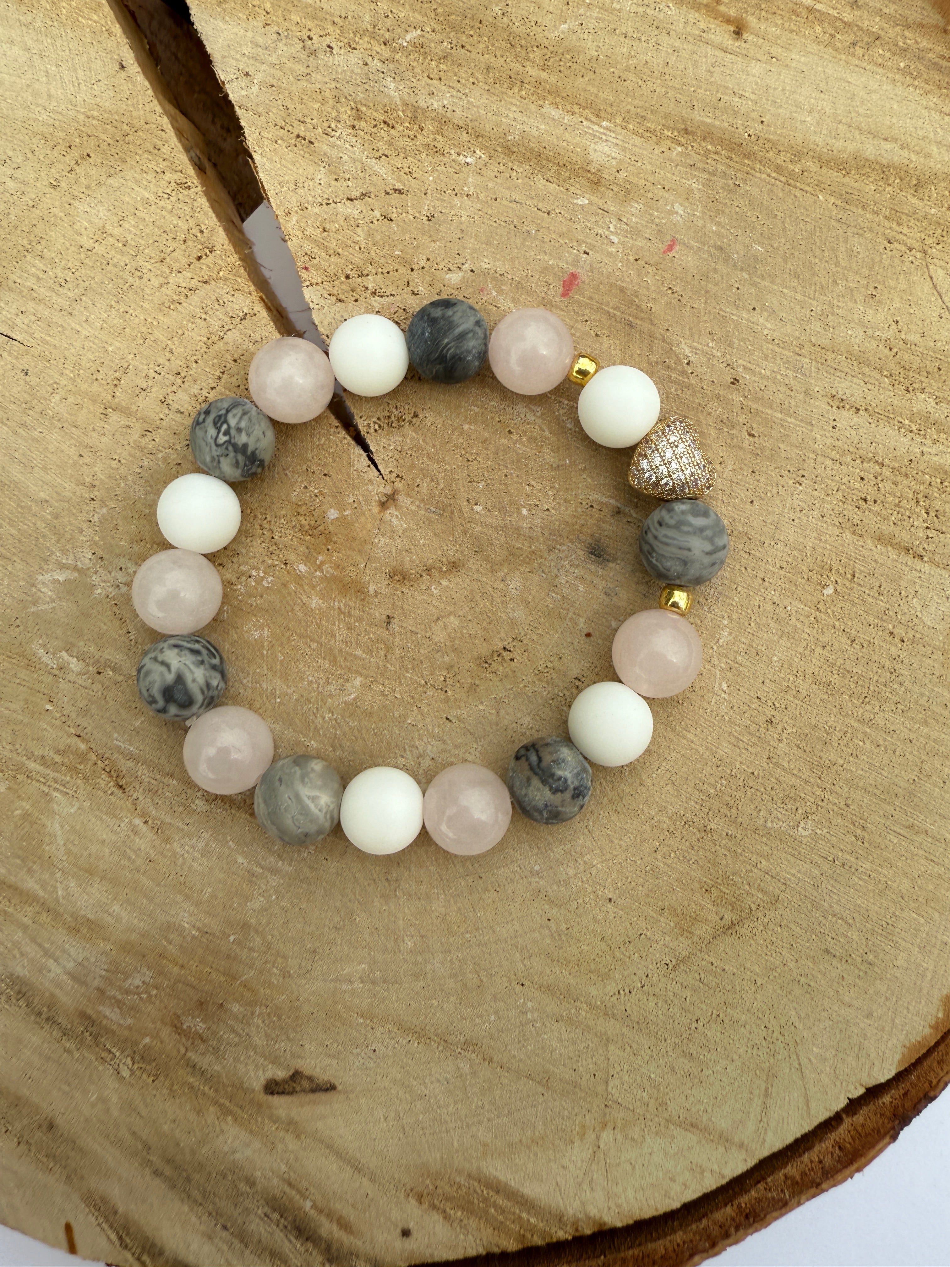 White Onyx, Quartz, Jasper stone bracelet