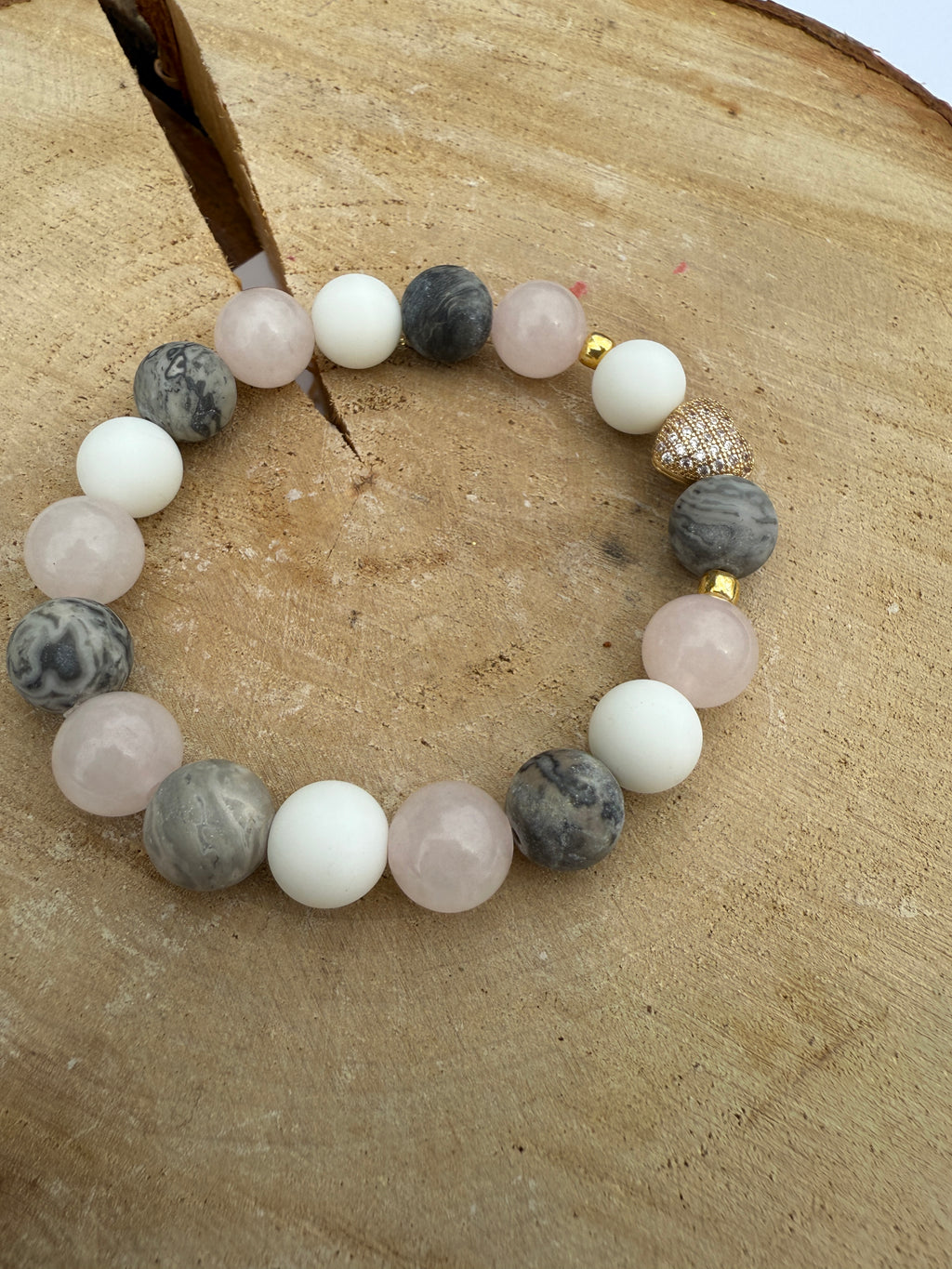 White Onyx, Quartz, Jasper stone bracelet