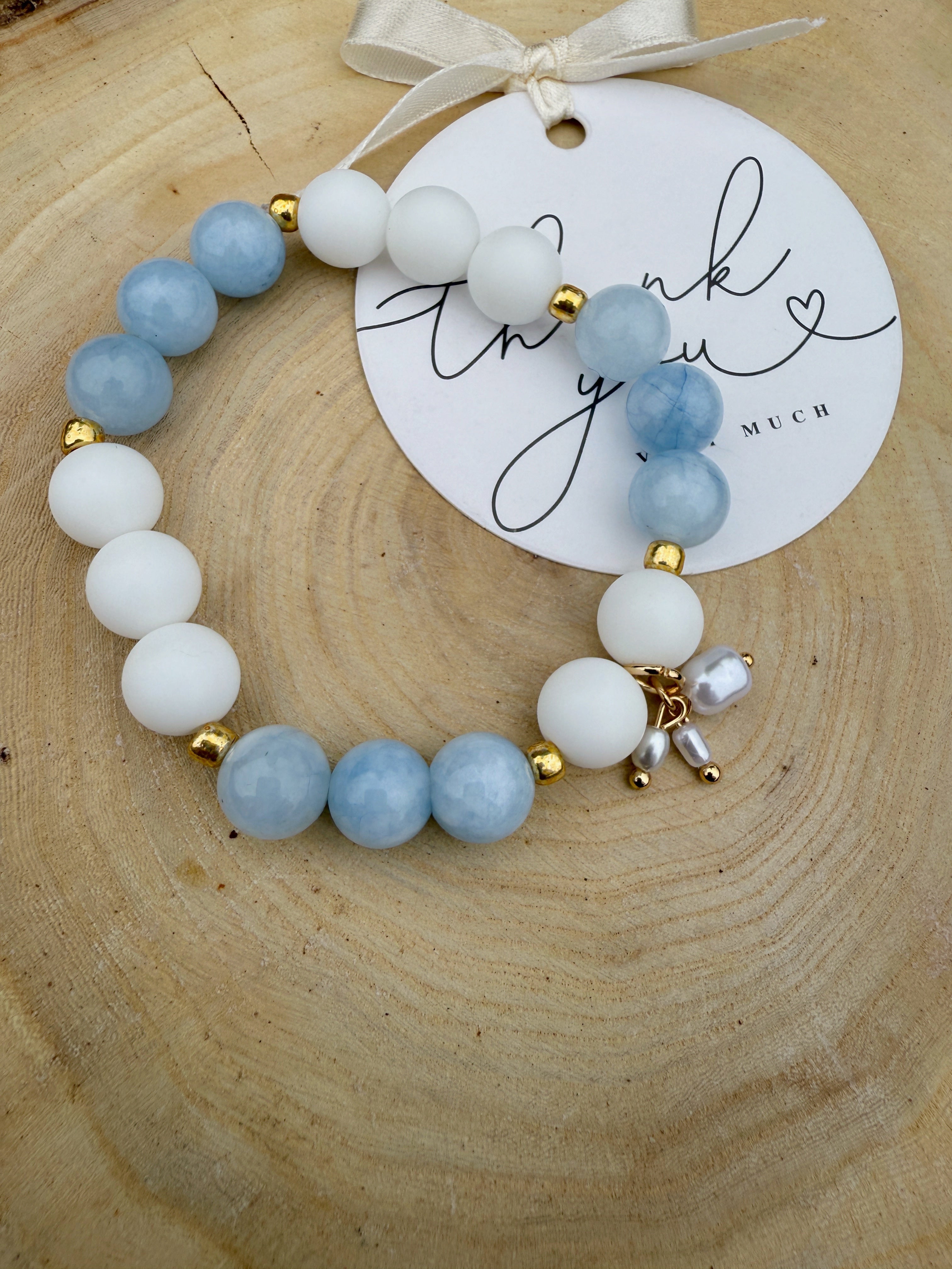 White Onyx / Aquamarine stones bracelet