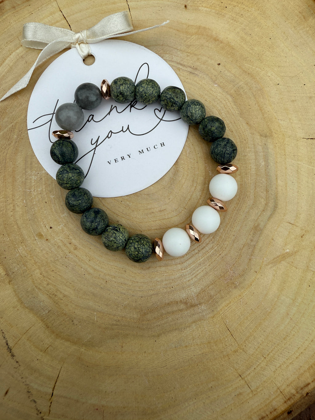 White Onyx, Serpentine, Nephrite Stone Bracelet