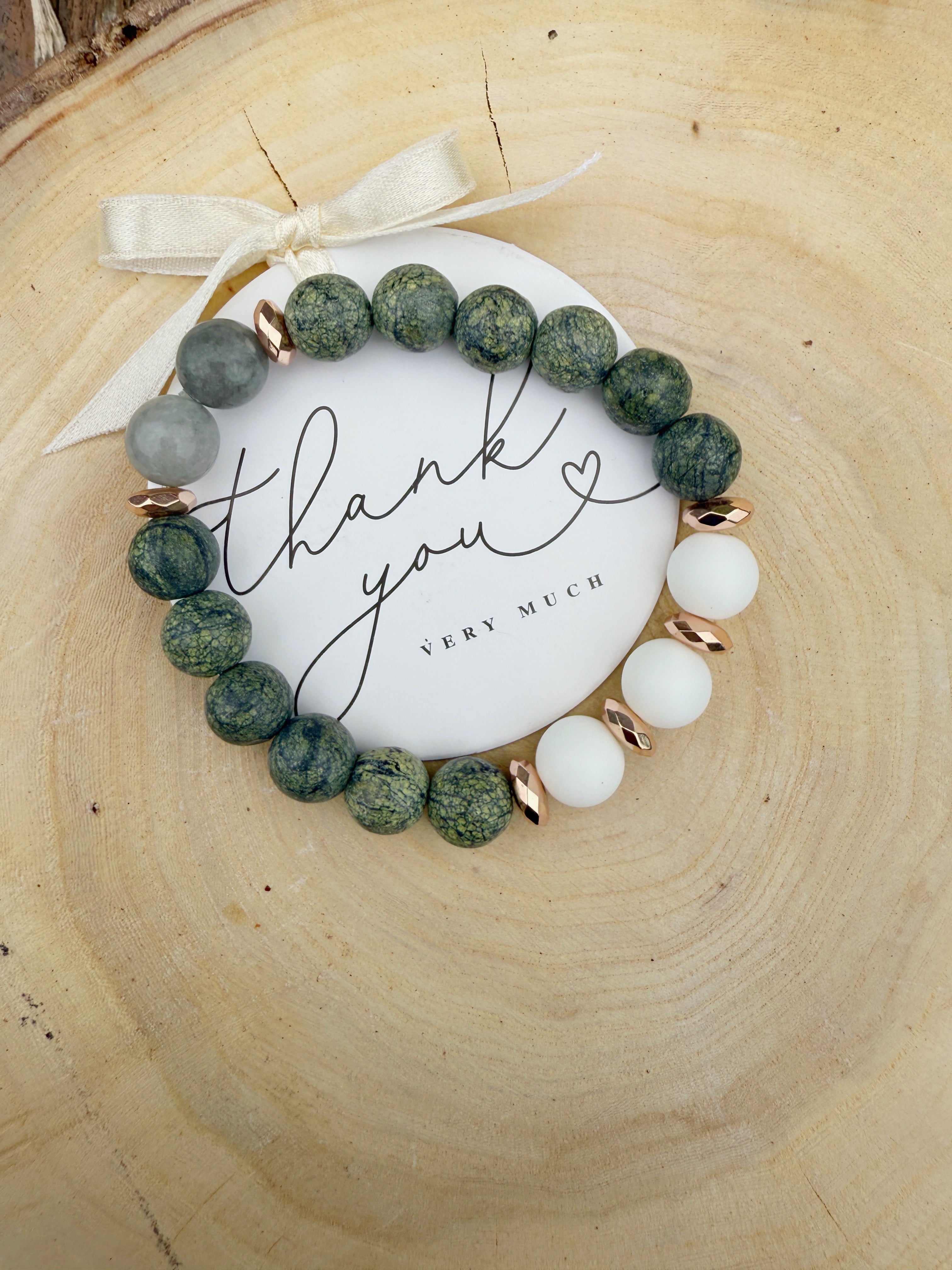 White Onyx, Serpentine, Nephrite Stone Bracelet