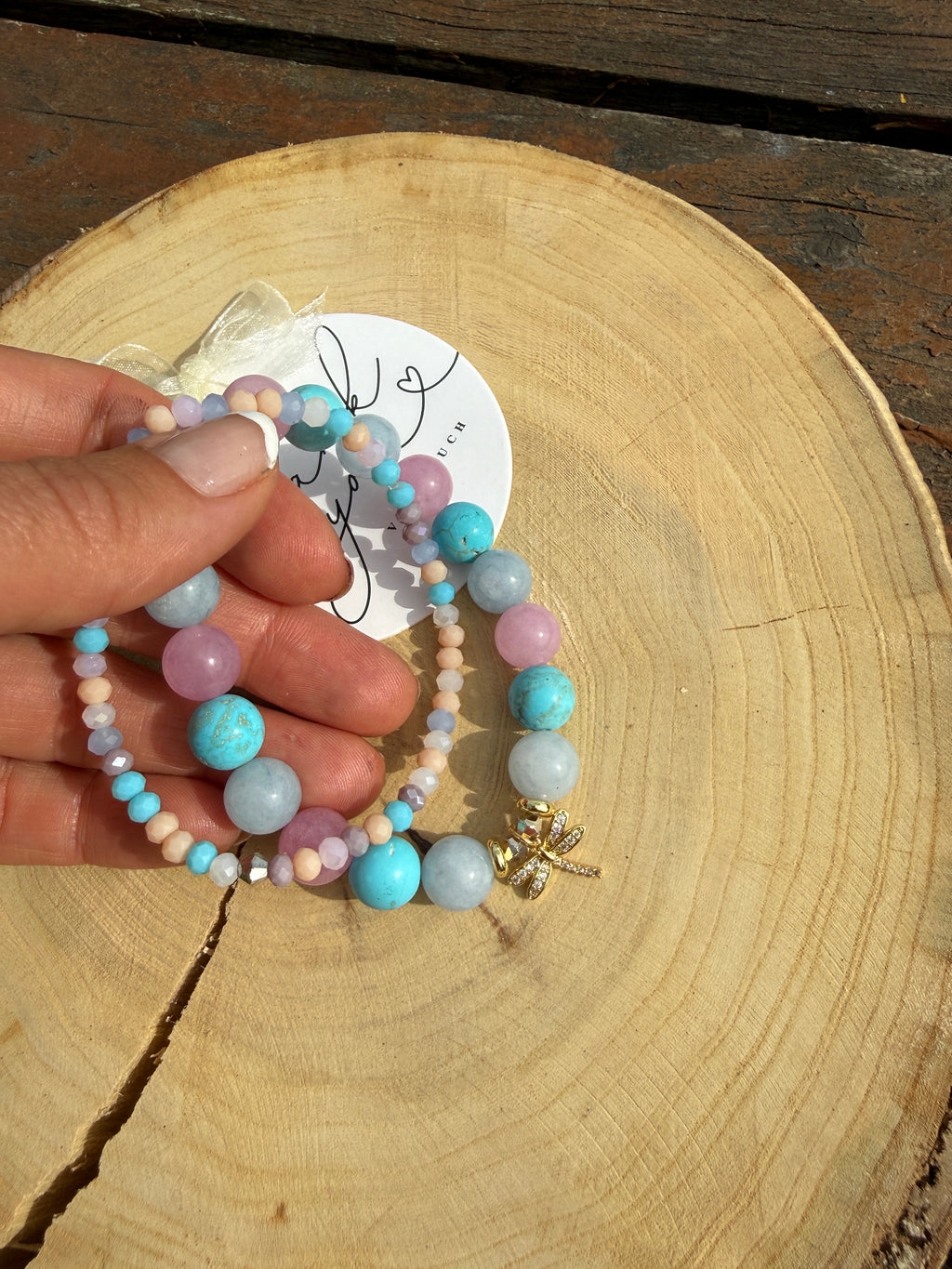 Magnesite, Aquamarine, Kunzite Bracelet 2 in 1