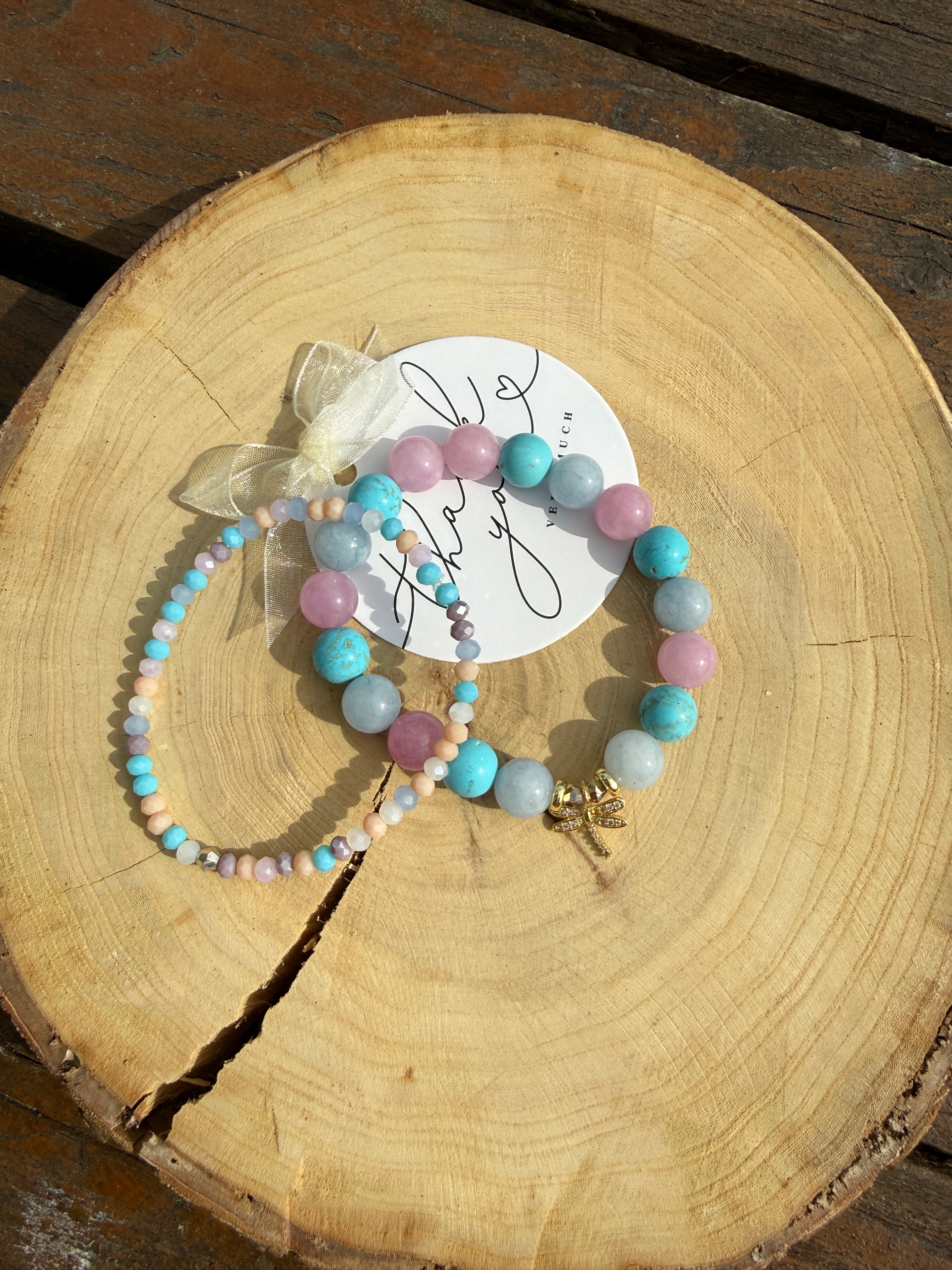 Magnesite, Aquamarine, Kunzite Bracelet 2 in 1