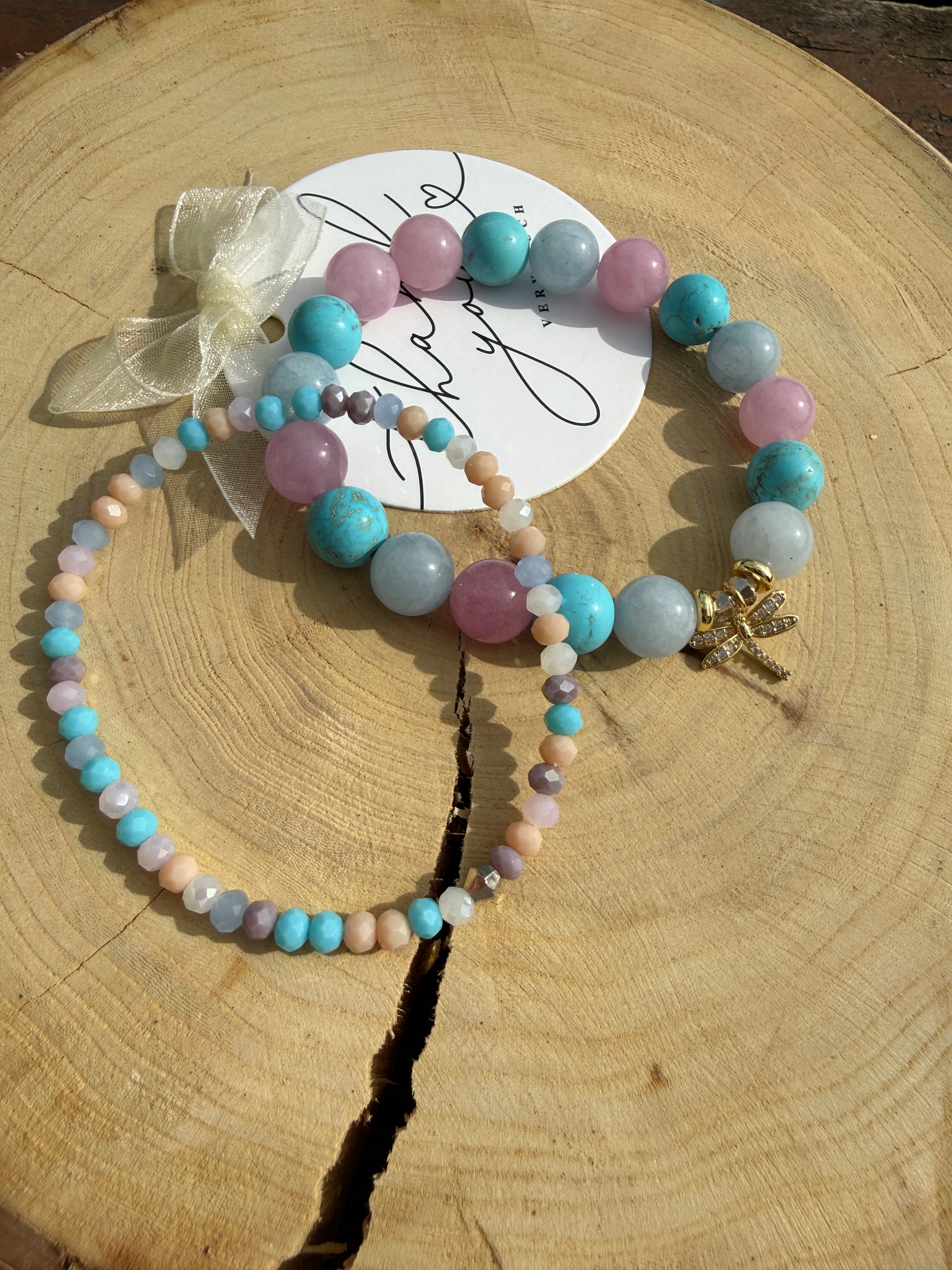 Magnesite, Aquamarine, Kunzite Bracelet 2 in 1