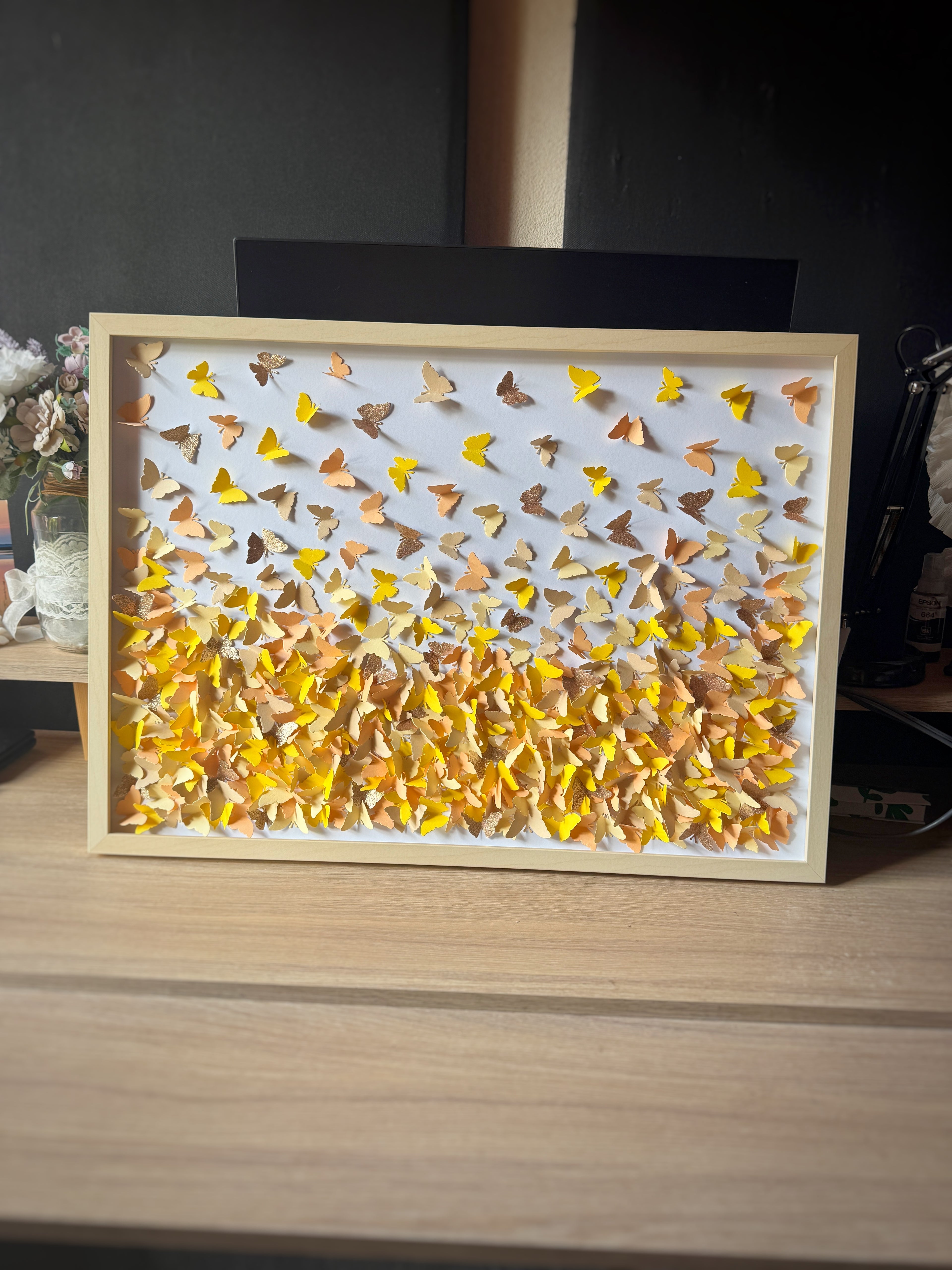 Yellow Beige 3D Wild Butterfly Wall Art