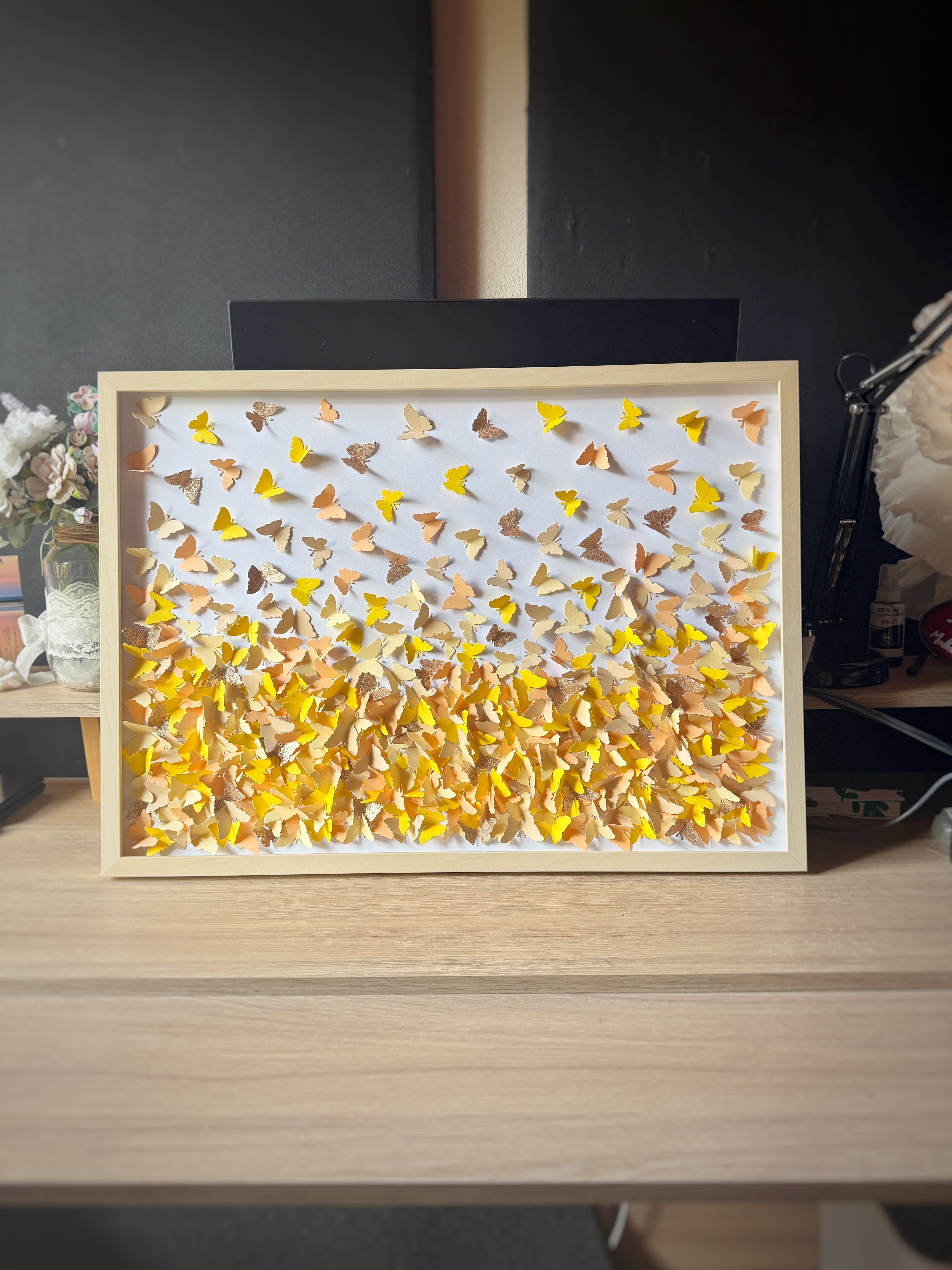 Yellow Beige 3D Wild Butterfly Wall Art