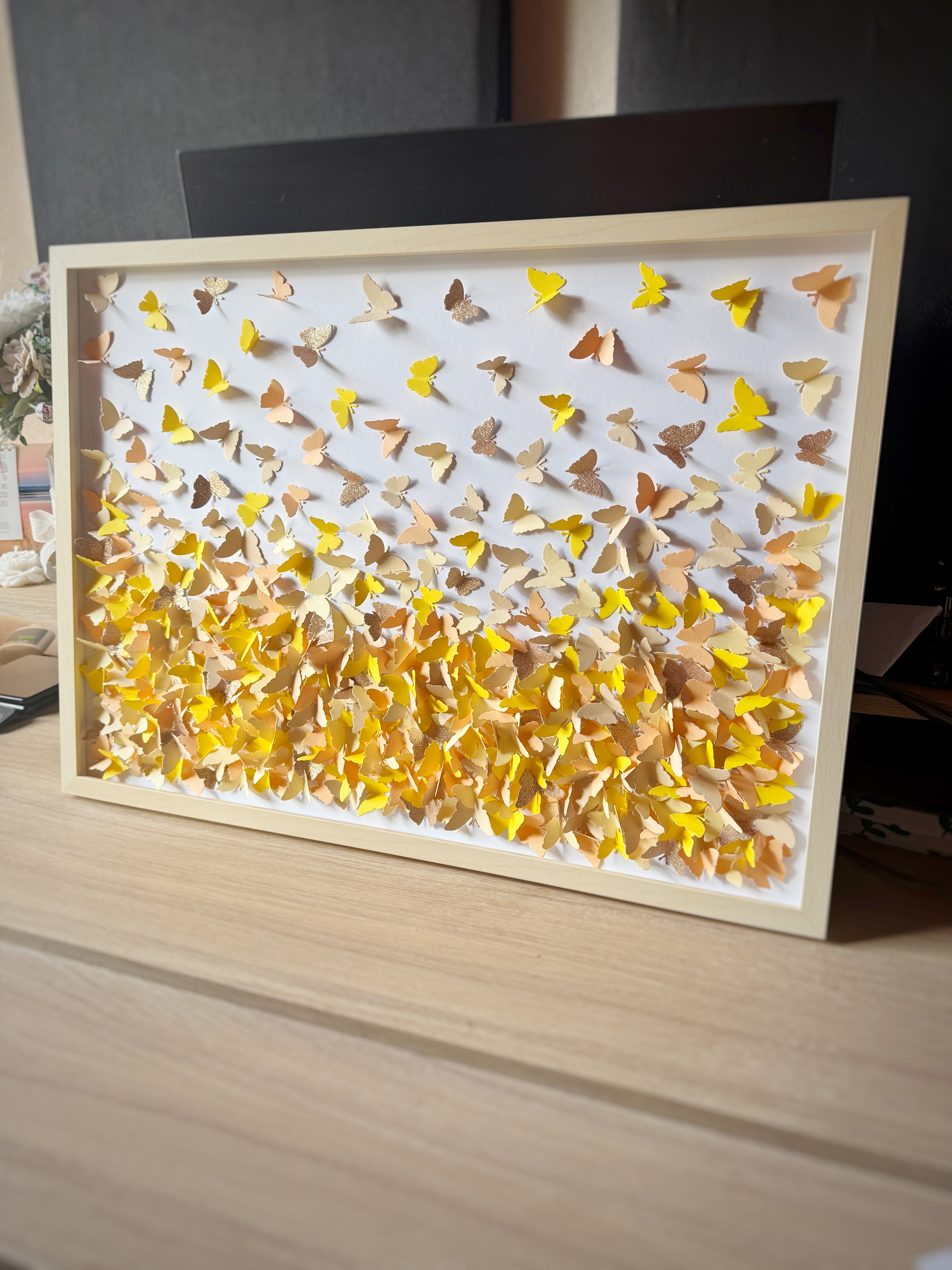 Yellow Beige 3D Wild Butterfly Wall Art