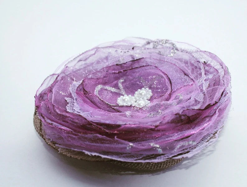 Purple fabric flower brooch