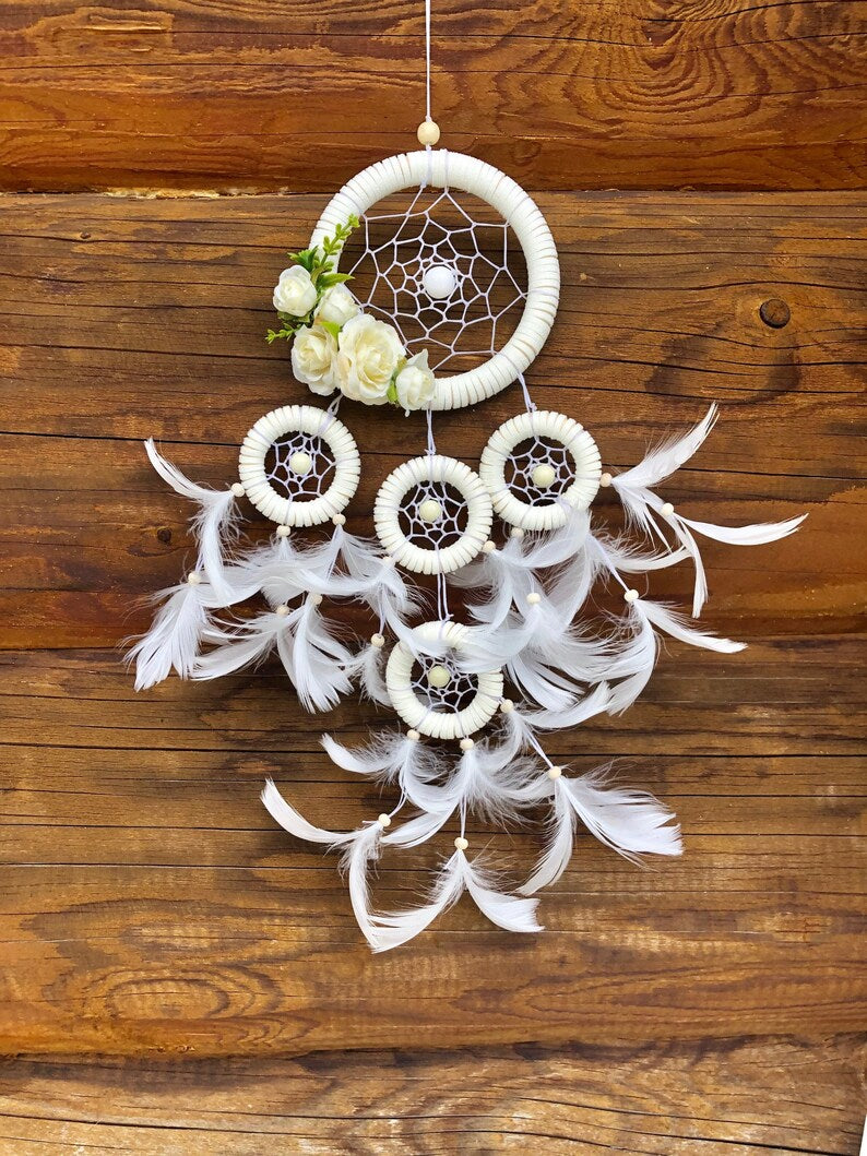 WHITE FLOWERS Dream Catcher