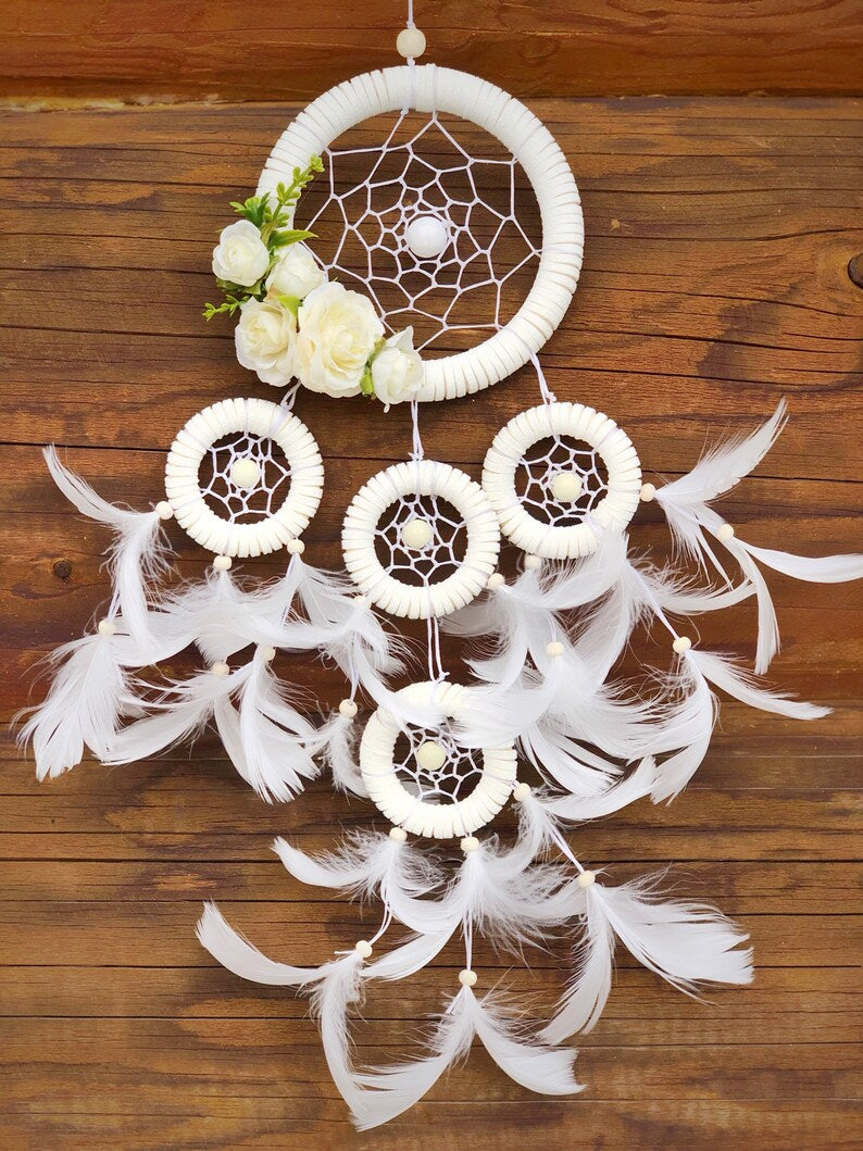 WHITE FLOWERS Dream Catcher