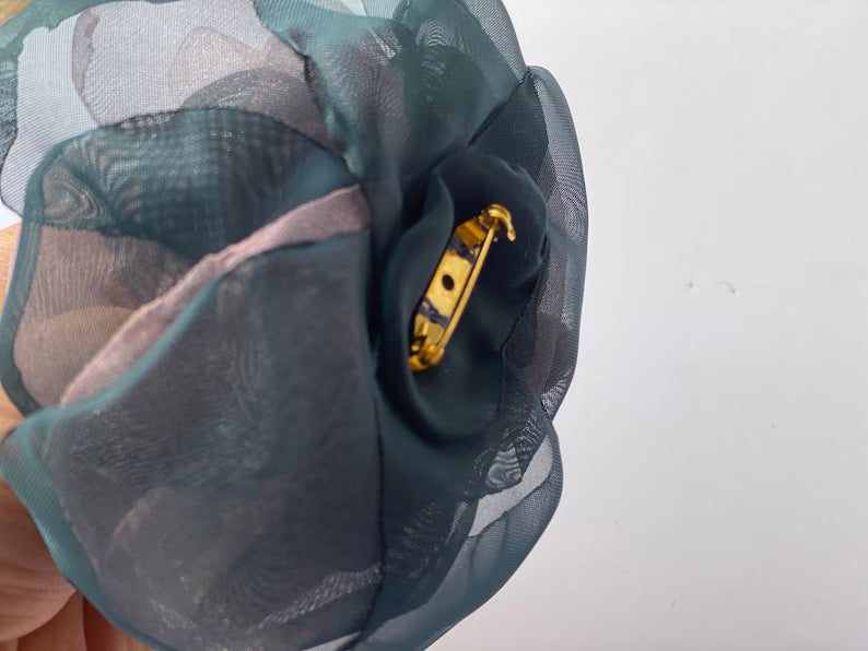 Pink and Dark Blue FABRIC FLOWER Brooch