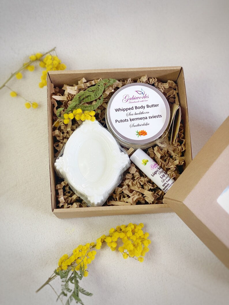 Gift set- Shea Butter soaps, Whiped Body butter, Lip balm
