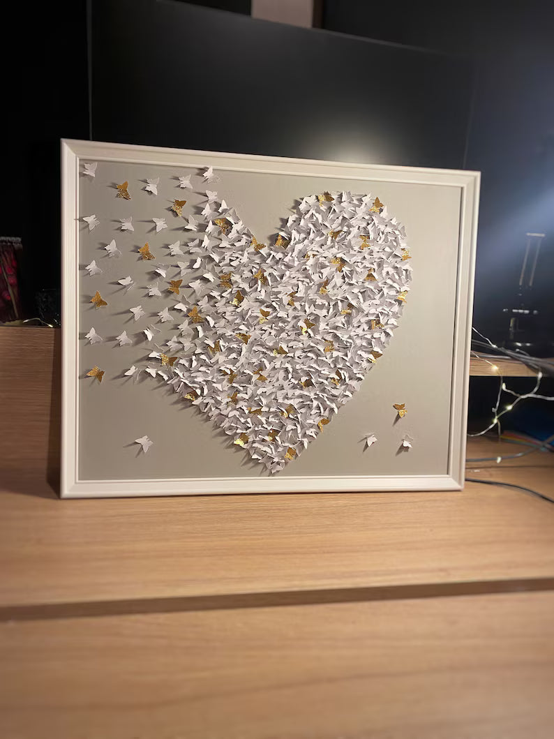 White and Glitter gold Butterflies Wall art