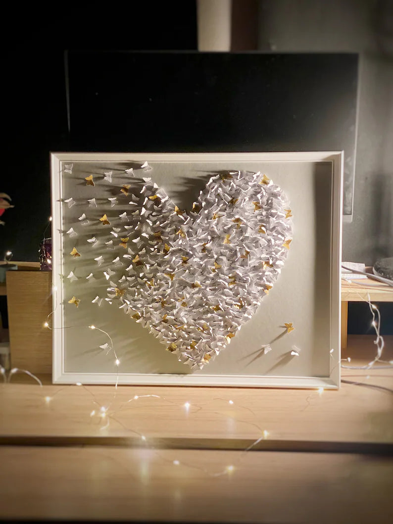 White and Glitter gold Butterflies Wall art