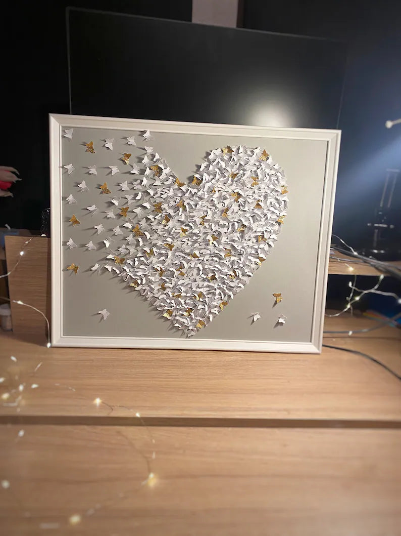 White and Glitter gold Butterflies Wall art