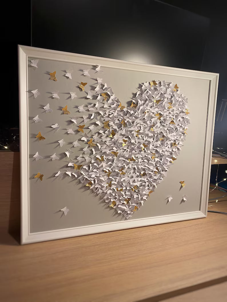 White and Glitter gold Butterflies Wall art