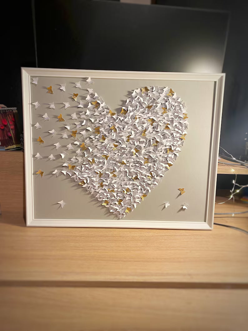 White and Glitter gold Butterflies Wall art
