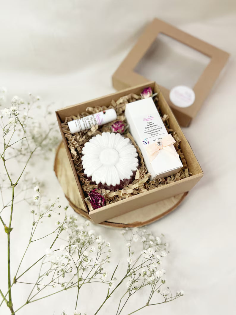 Gift set - Lip balm, Shea butter soaps, Face serum