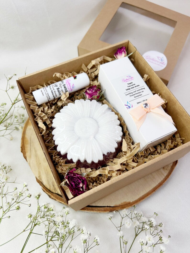 Gift set - Lip balm, Shea butter soaps, Face serum