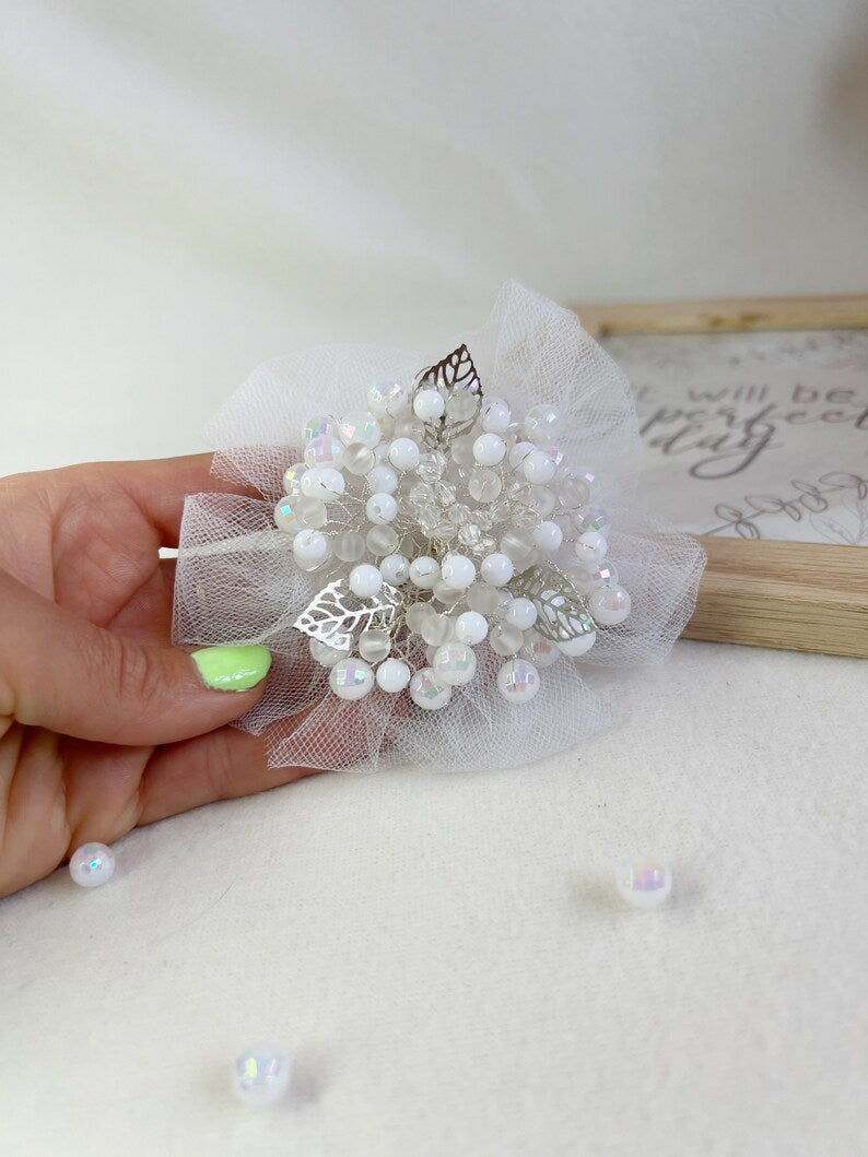 WHITE Beads Brooch