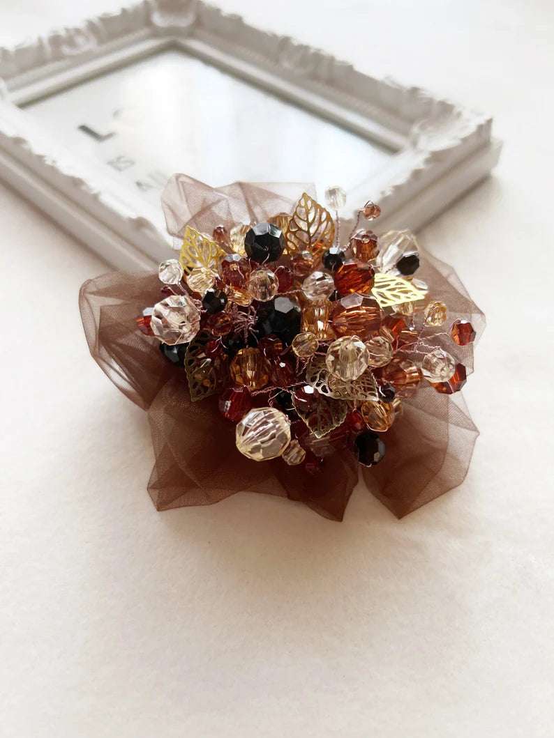 Brown Flower Brooch