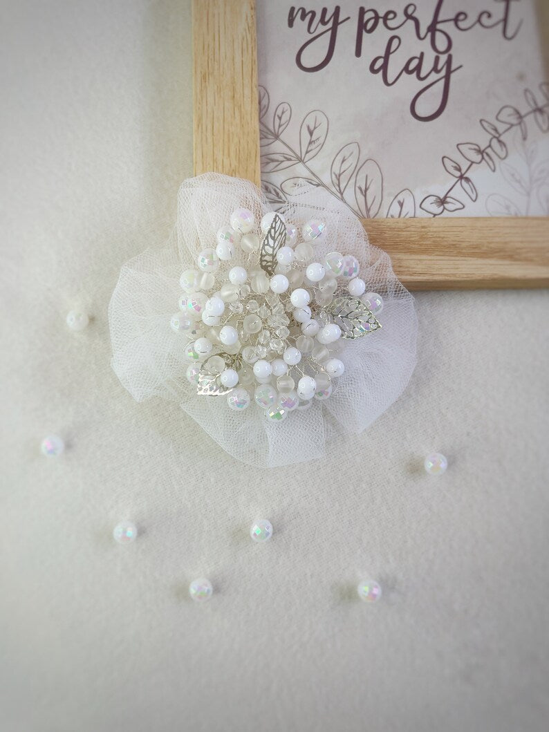 WHITE Beads Brooch
