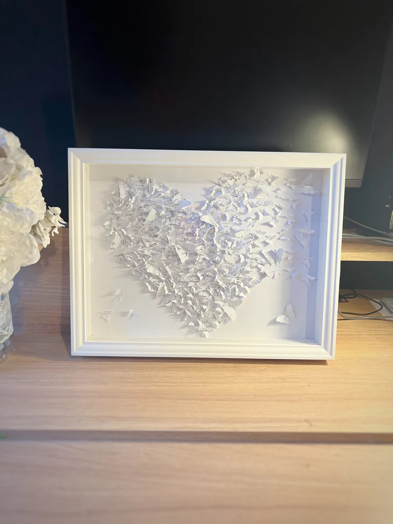 White/Silver lines butterflies heart art