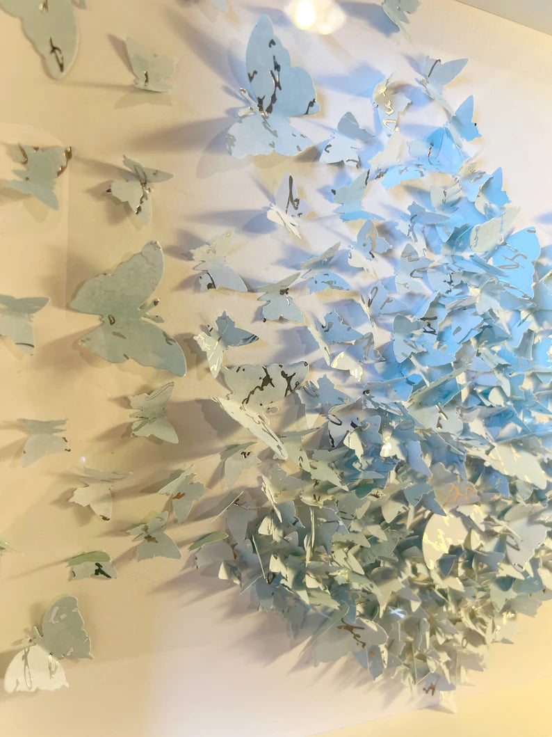 Light Blue SKY butterflies heart wall art