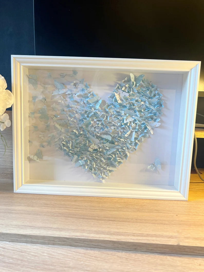 Light Blue SKY butterflies heart wall art