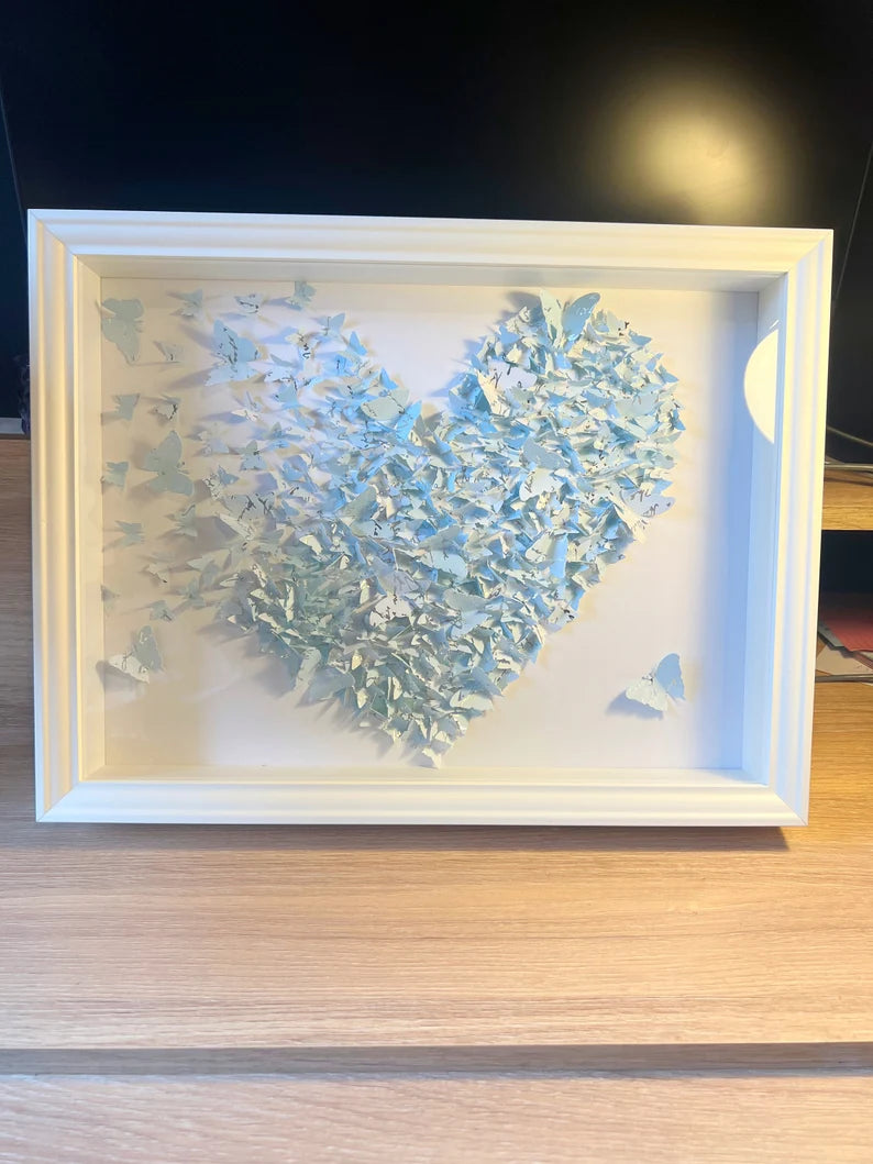 Light Blue SKY butterflies heart wall art