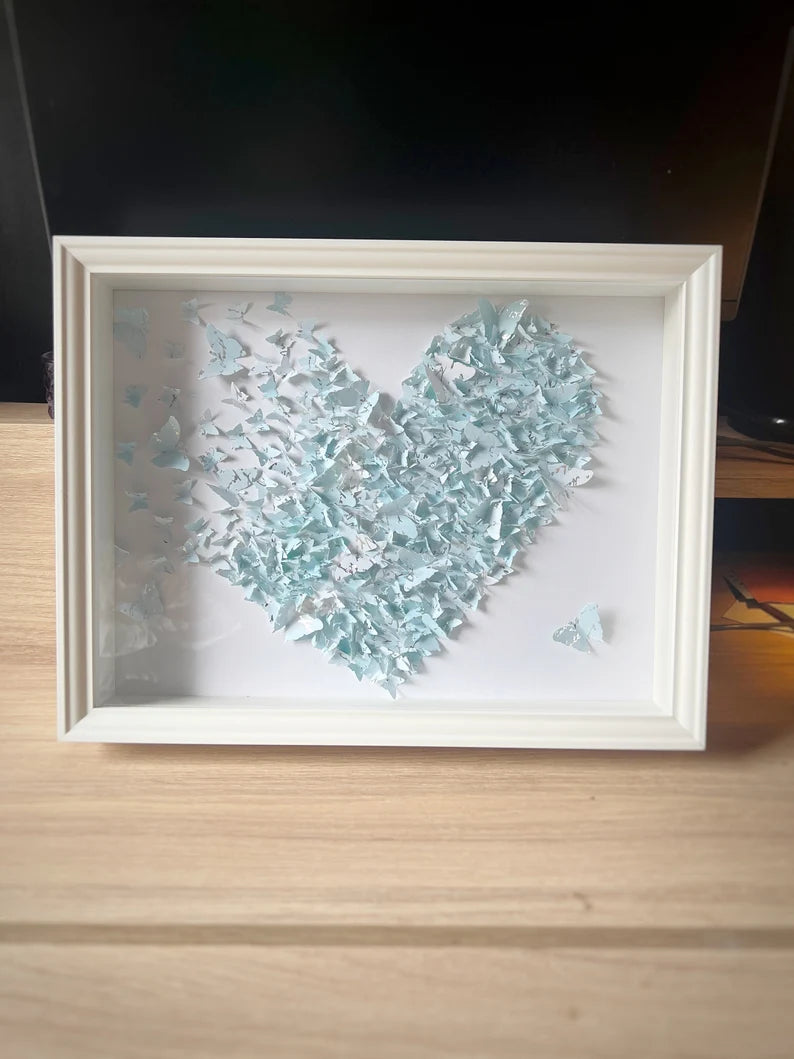 Light Blue SKY butterflies heart wall art