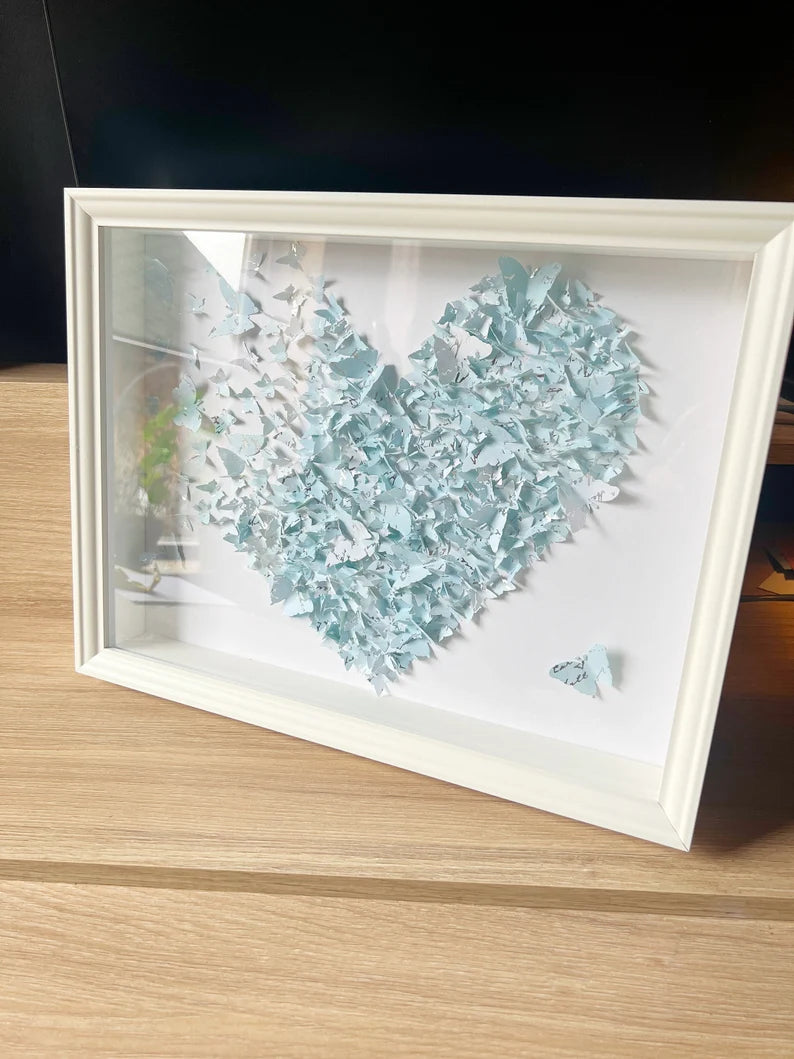 Light Blue SKY butterflies heart wall art